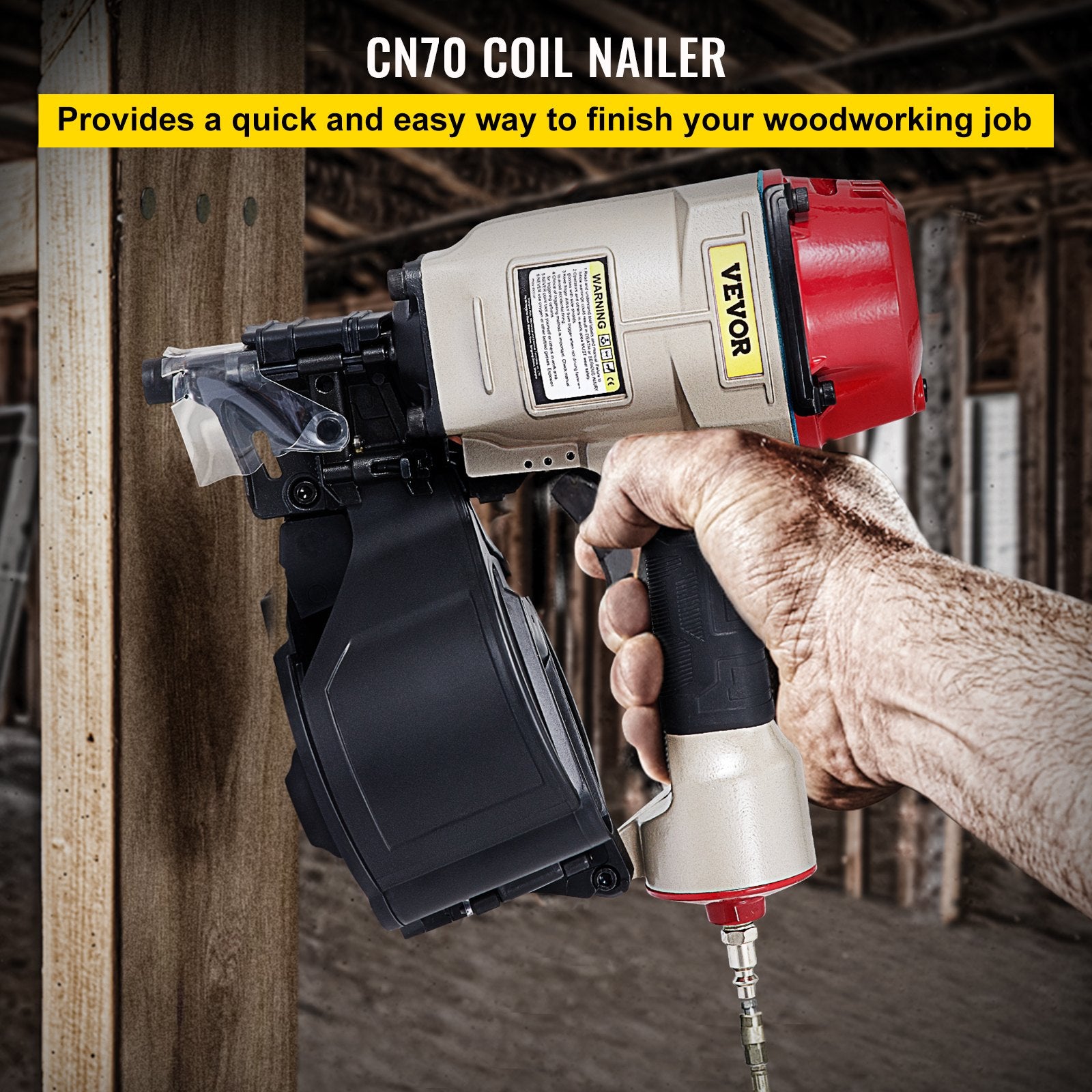 VEVOR Roofing Nail Gun CN70, Professional Coil Nailer from 1-3/4-Inch up to 2-3/4-Inch, Siding Nailer with Adjustable PC Magazine Coil Siding Nailer 15 Degree for Driving Roofing Nails Fast and Hard