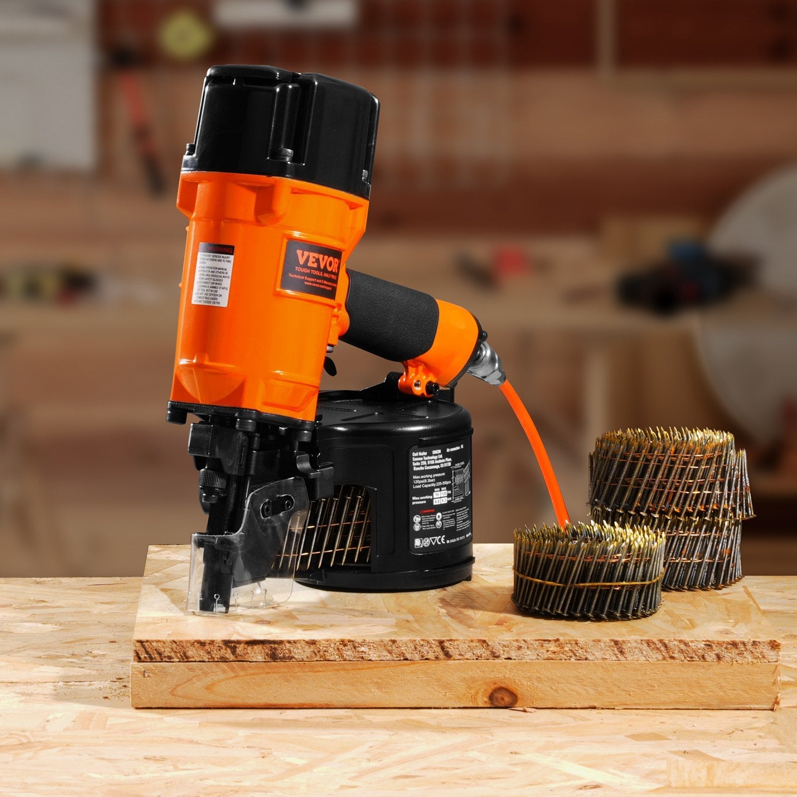 VEVOR CN83N Coil Siding Nailer 2" to 3-1/4" 15 Degree Pneumatic Nail Gun