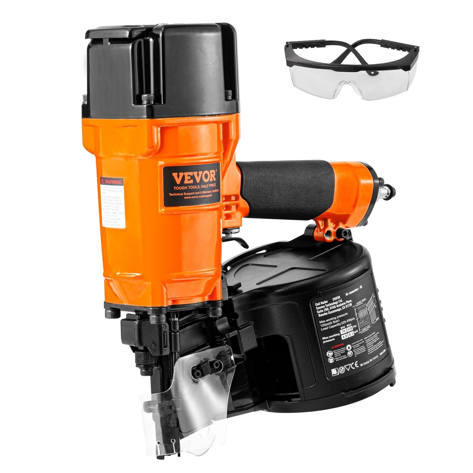 VEVOR CN83N Coil Siding Nailer 2" to 3-1/4" 15 Degree Pneumatic Nail Gun