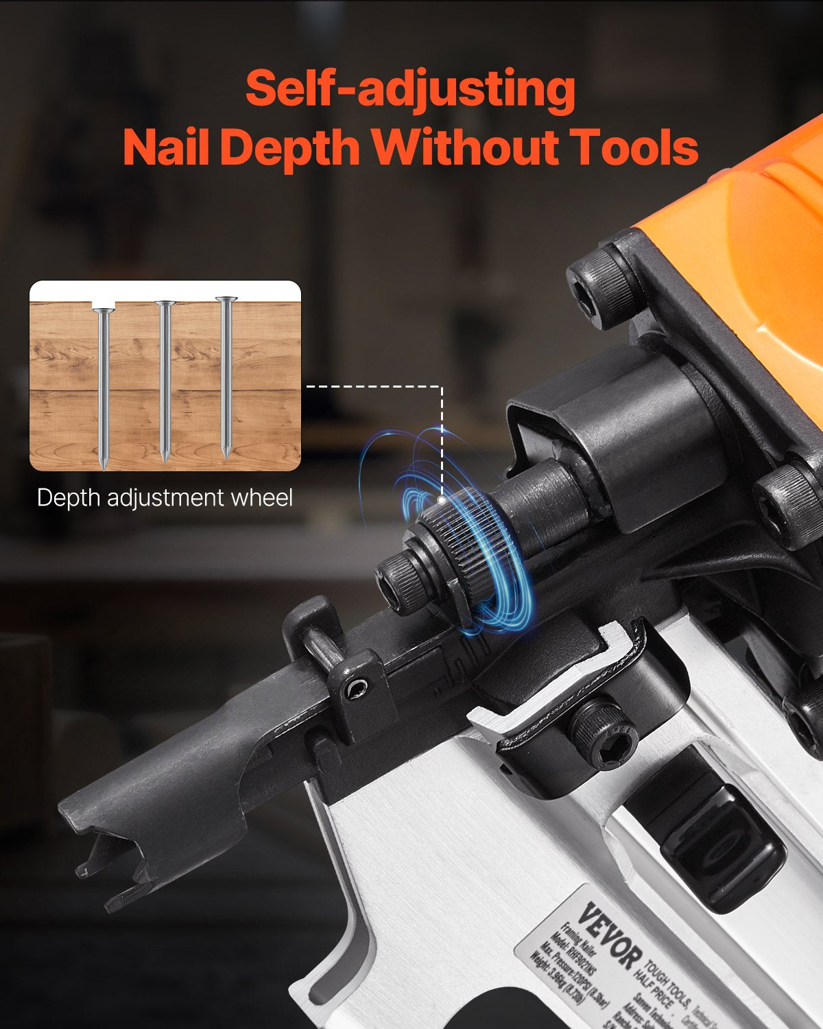 VEVOR Framing Nailer 2" to 3-1/2" 21° Full Round Head Pneumatic Framing Nailer