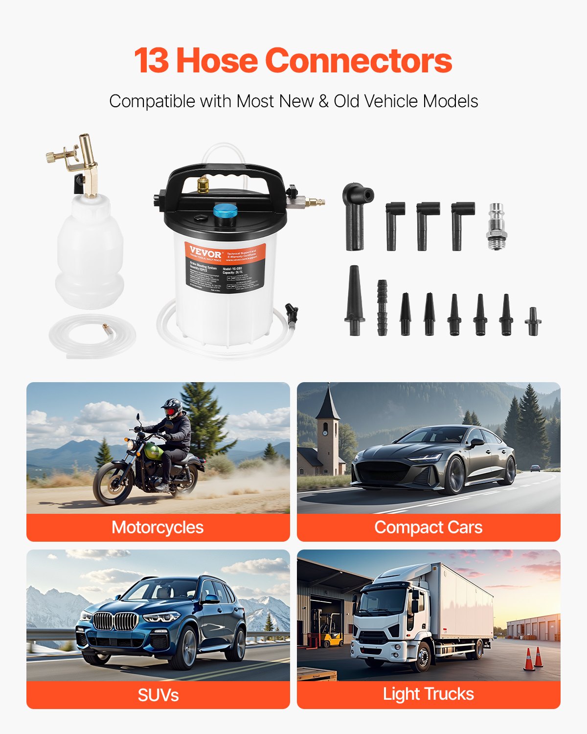 VEVOR 3L Brake Fluid Extractor Brake Bleeder Kit with 13 Hose Connectors