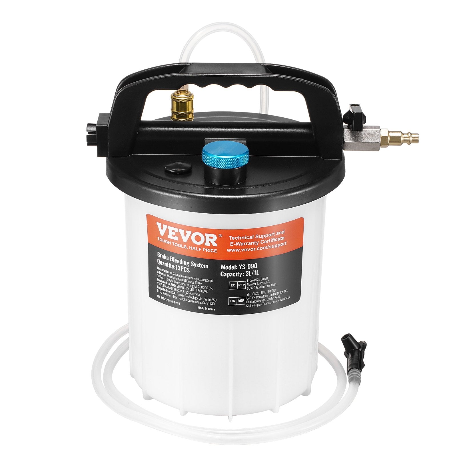 VEVOR 3L Brake Fluid Extractor Brake Bleeder Kit with 13 Hose Connectors