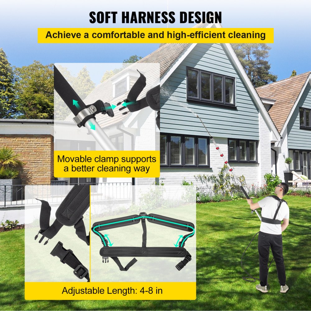 VEVOR Telescoping Pressure Washer Wand, 20 ft 5-Section Length Adjustable, Max. 4000 PSI Pressure, Fit for 3/8'' Quick Connection w/ Extension Wand, 5 Spray Nozzles, Belt, for Roof, Fence, Gutter