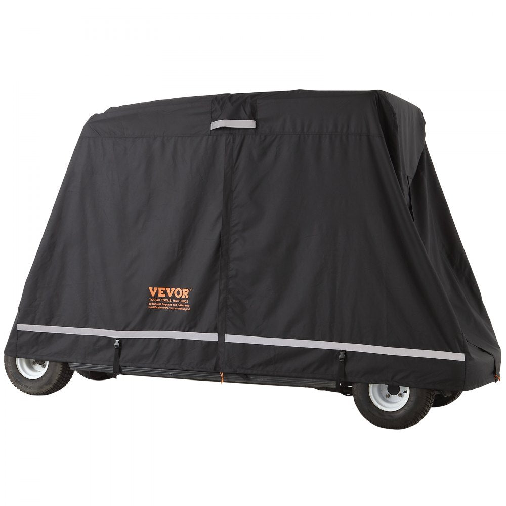 VEVOR 4 Passenger Golf Cart Cover, 600D Polyester Full Cover, Universal Fits for Most Brand Club Car Covers, Waterproof, Sunproof, and Dustproof Outdoor Golf Cart Cover with Three Zipper Doors, Black