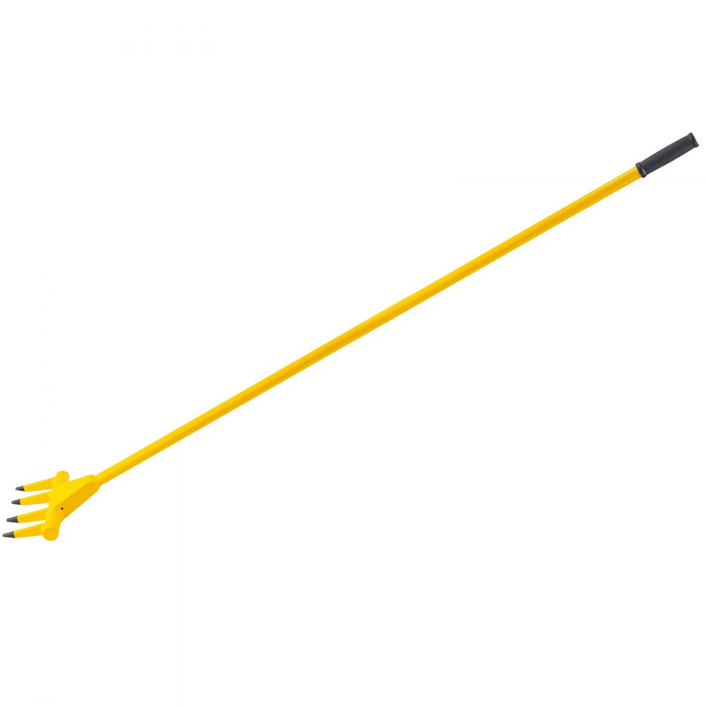 Deck Wrecker Pry Bar 4-Tine, Deck Wrecking Bar with 56-Inch Long Handle, Demolition Bar, 2-Inch Spacing between Tines, Deck Pry Bar with Nail Puller, Deck Wrecker Tool Heavy-Duty Steel, Yellow