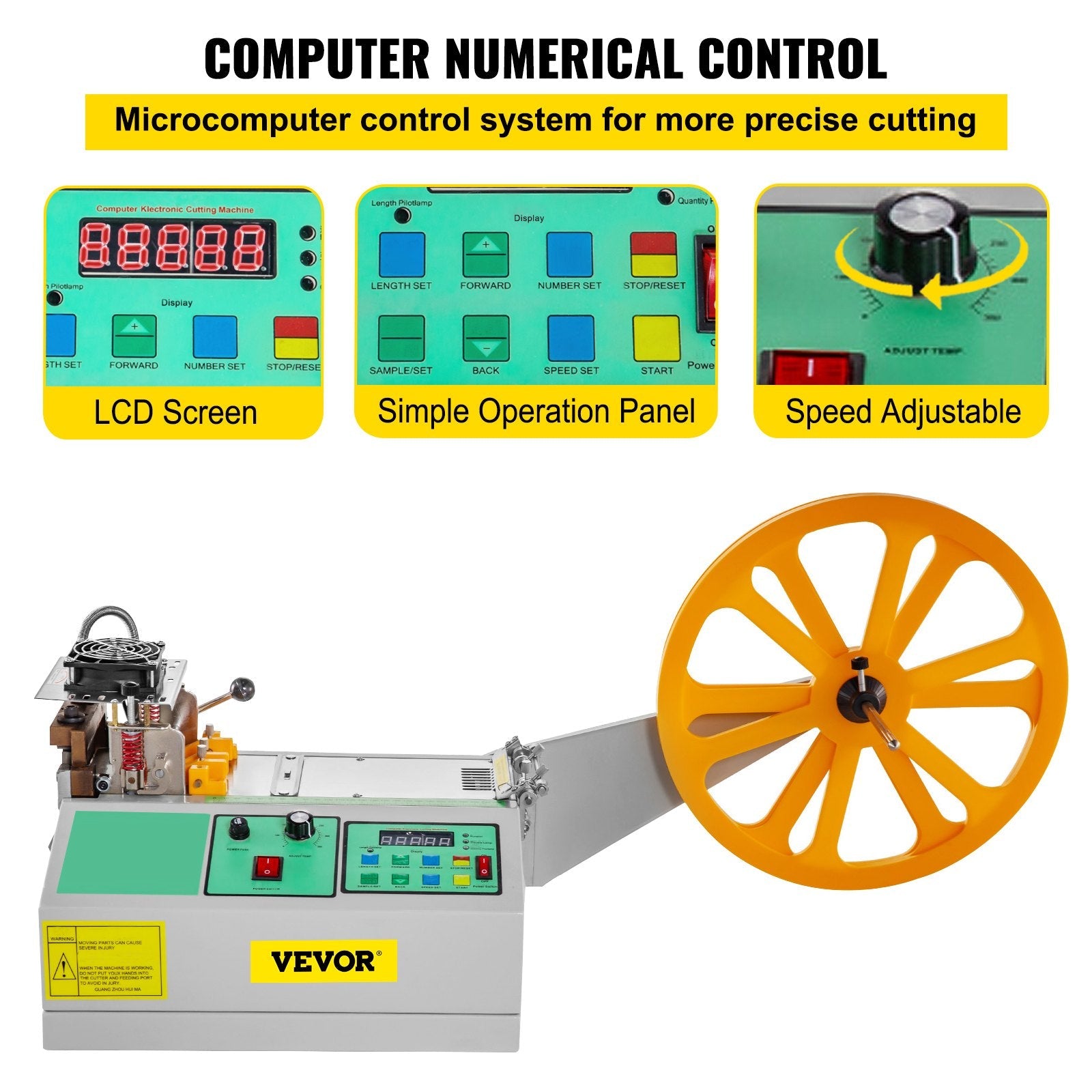 VEVOR Automatic Hot and Cold Tape Cutting Machine 440W 350°C Zipper Braided Tape Ribbon Cutter 100mm Metal Strip Precise Digital Belt Cutter for Nylon Plastic