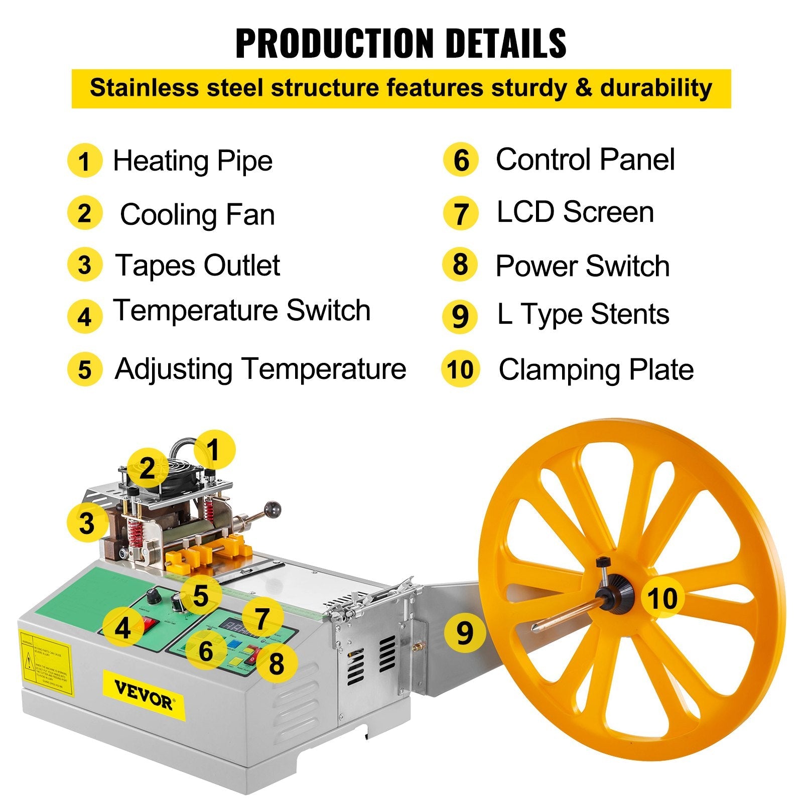 VEVOR Automatic Hot and Cold Tape Cutting Machine 440W 350°C Zipper Braided Tape Ribbon Cutter 100mm Metal Strip Precise Digital Belt Cutter for Nylon Plastic