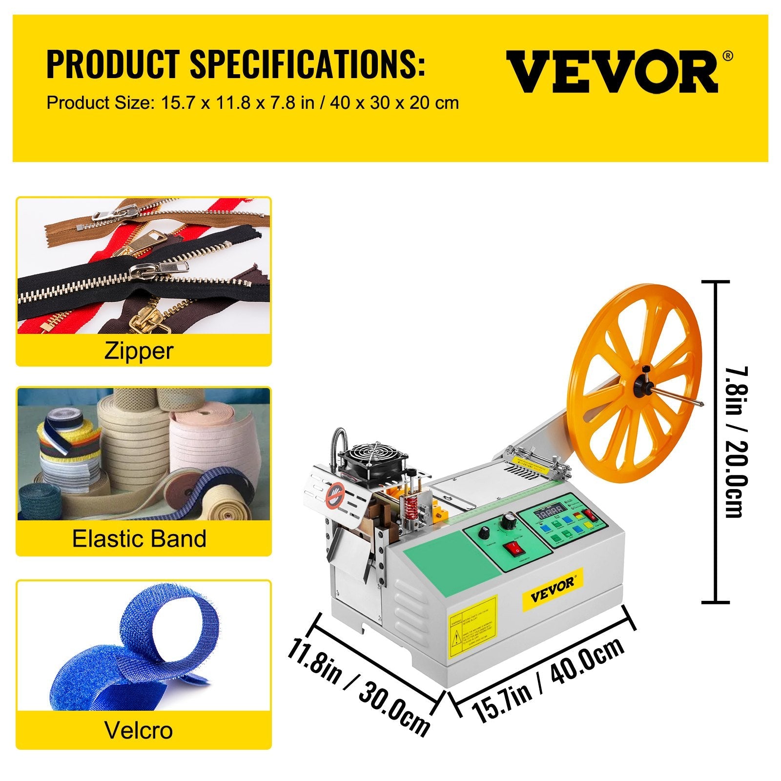 VEVOR Automatic Hot and Cold Tape Cutting Machine 440W 350°C Zipper Braided Tape Ribbon Cutter 100mm Metal Strip Precise Digital Belt Cutter for Nylon Plastic