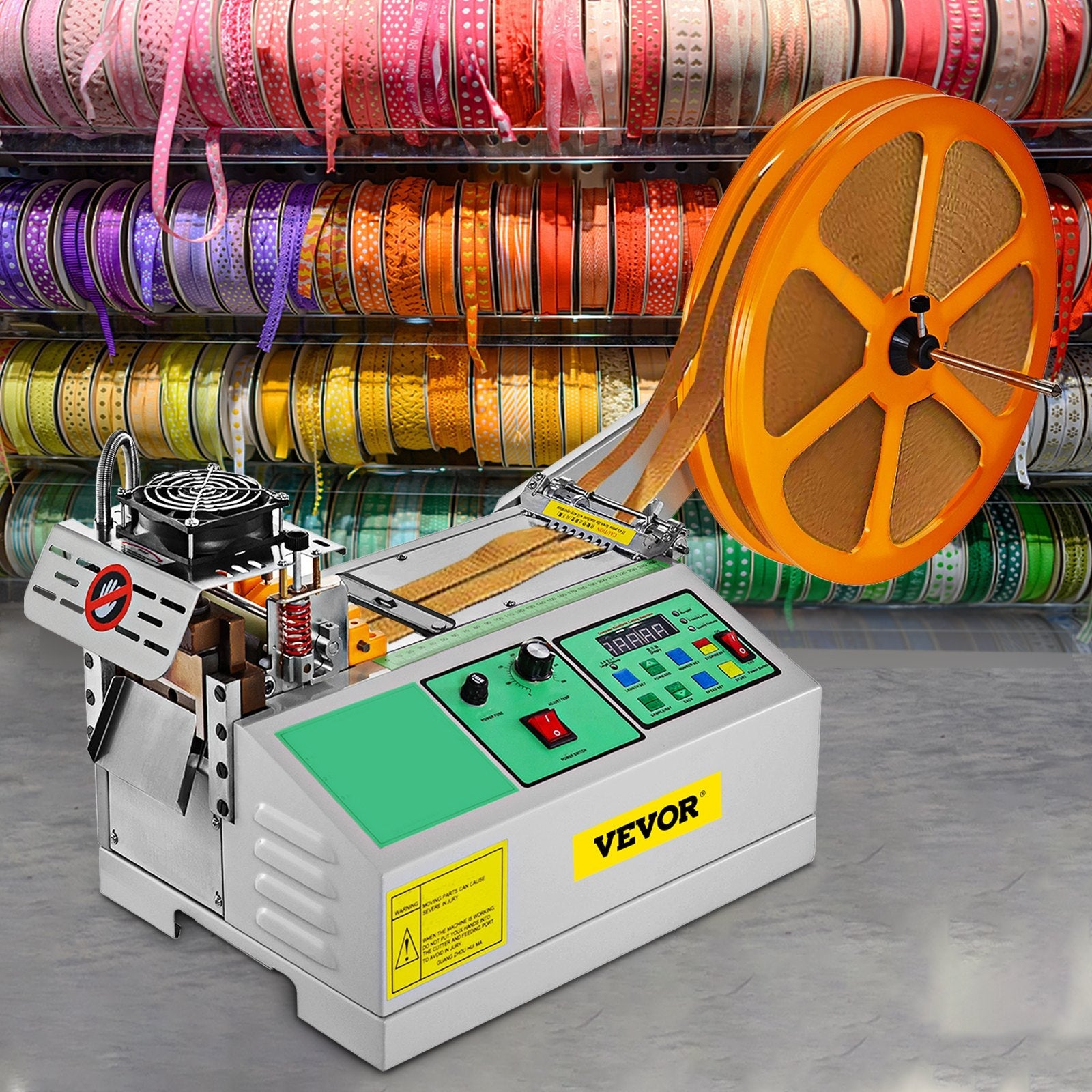 VEVOR Automatic Hot and Cold Tape Cutting Machine 440W 350°C Zipper Braided Tape Ribbon Cutter 100mm Metal Strip Precise Digital Belt Cutter for Nylon Plastic