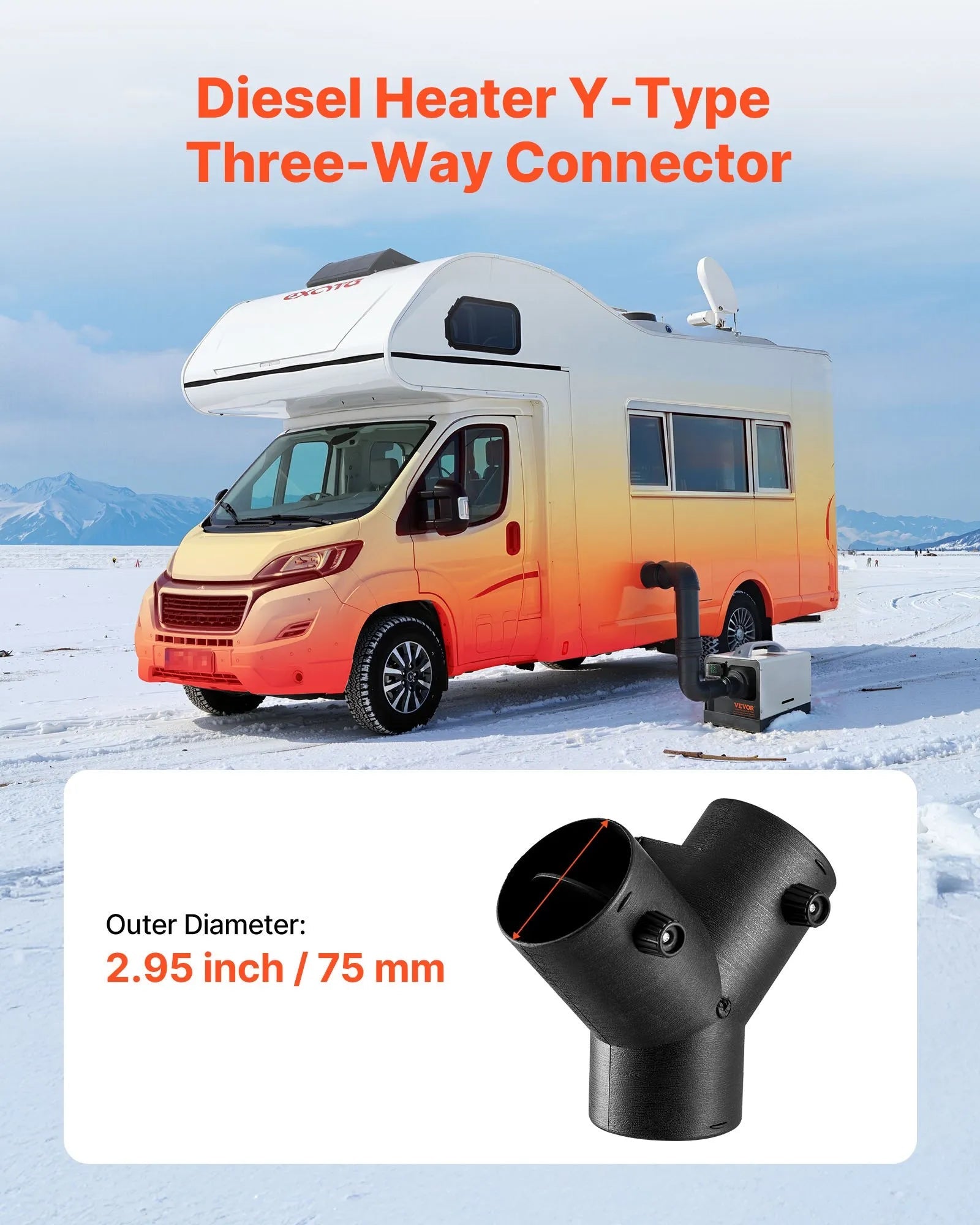 VEVOR 3-Inch Diesel Heater Duct Connector, Y Branch Air Vent Duct with Dual 90° Adjustable Valves, 3-Way Black Joint Connector for 2KW, 5KW, 8KW Diesel Heaters