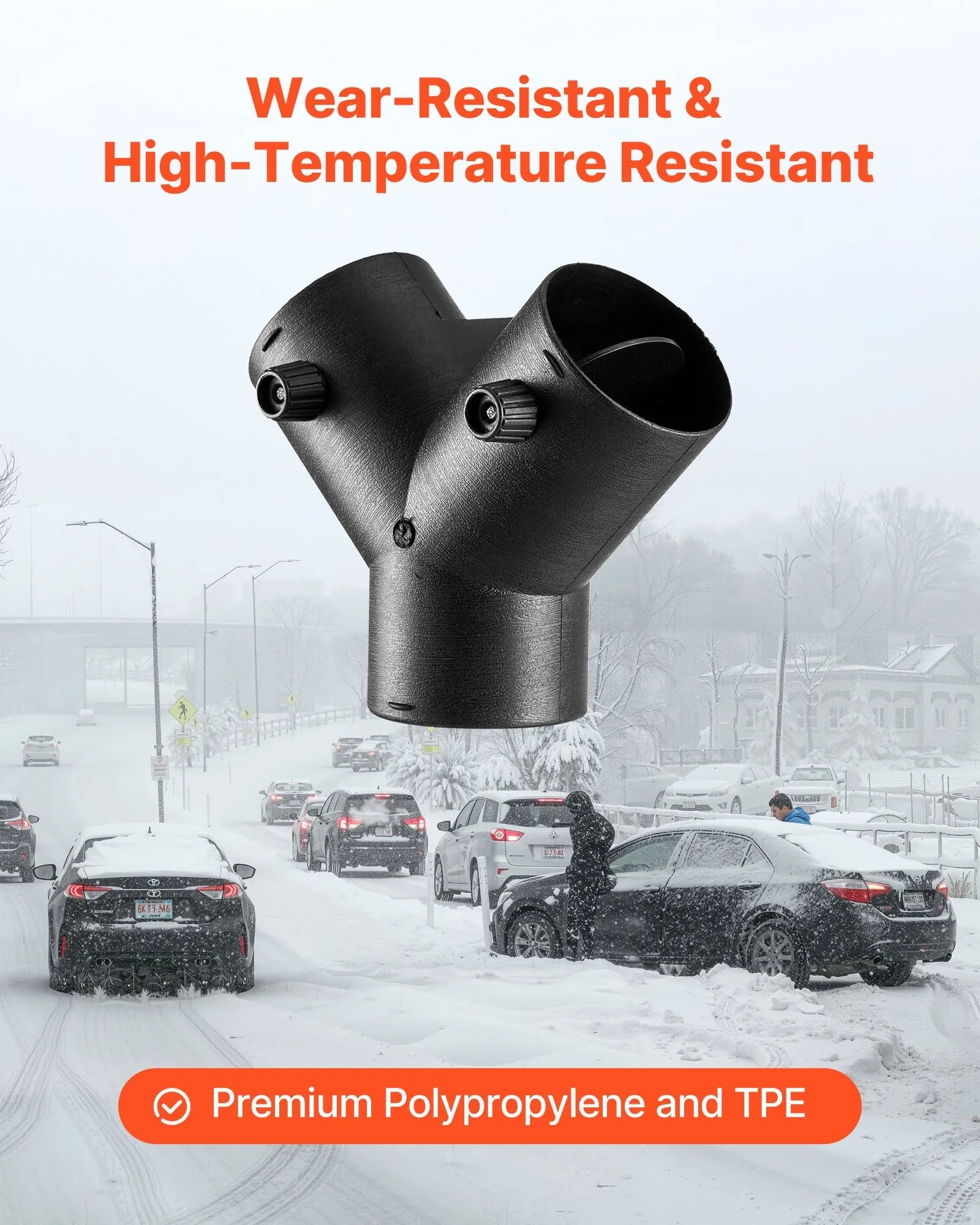 VEVOR 3-Inch Diesel Heater Duct Connector, Y Branch Air Vent Duct with Dual 90° Adjustable Valves, 3-Way Black Joint Connector for 2KW, 5KW, 8KW Diesel Heaters