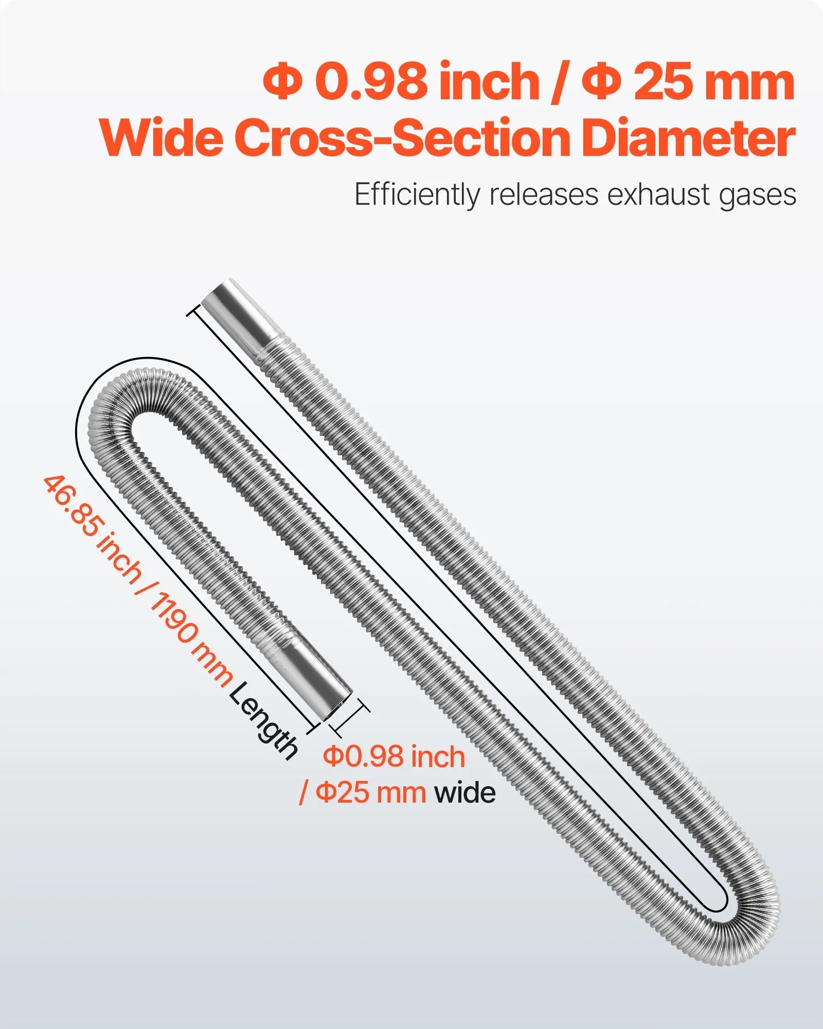 VEVOR Diesel Heater Exhaust Hose, 47.2 inch Stainless Steel Flexible Pipe with 2 Clamps for 2KW/5KW/8KW Diesel Heaters
