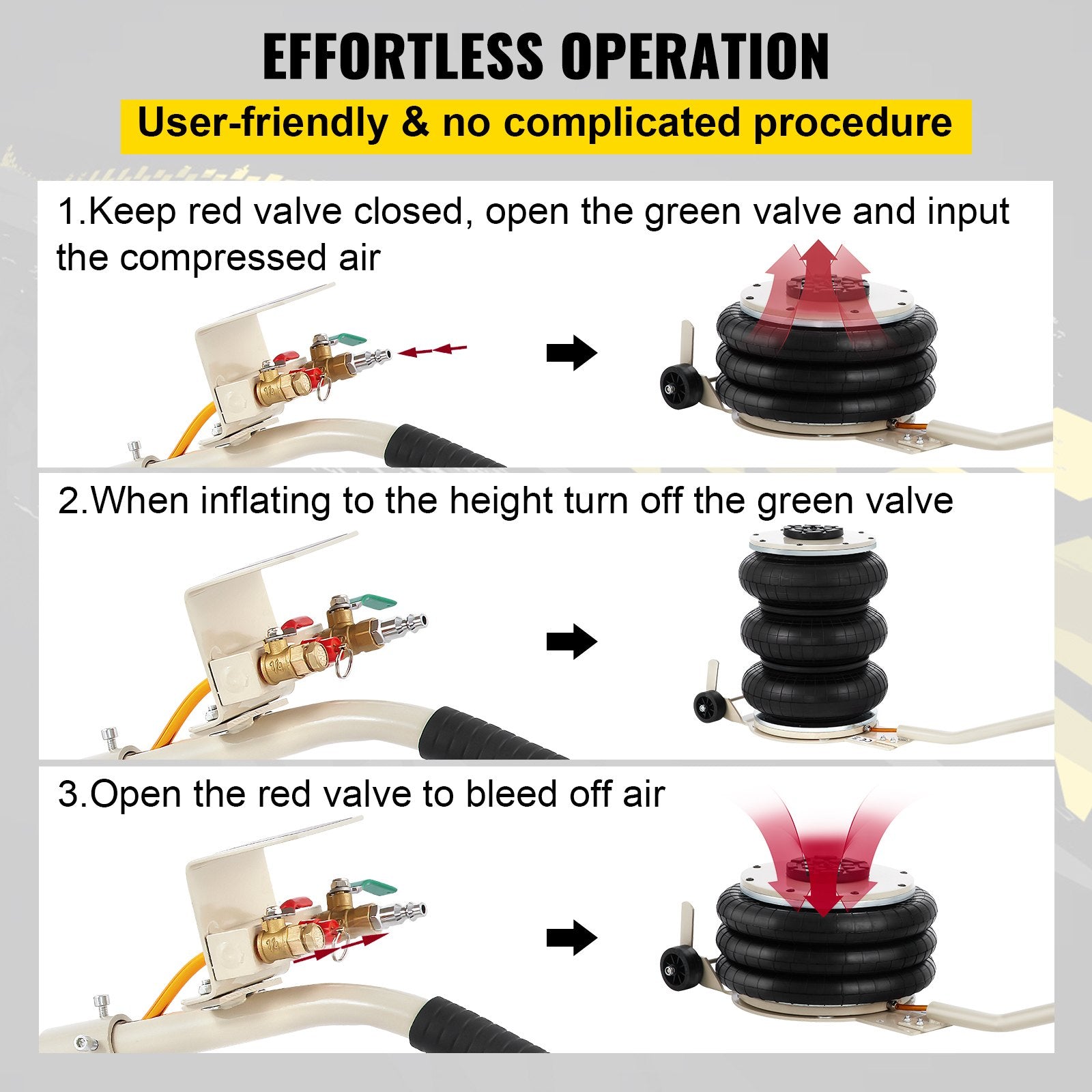 Triple Bag Air Jack Pneumatic Jack 11023LBS Quick Lift 5 Ton Heavy Duty Jacking