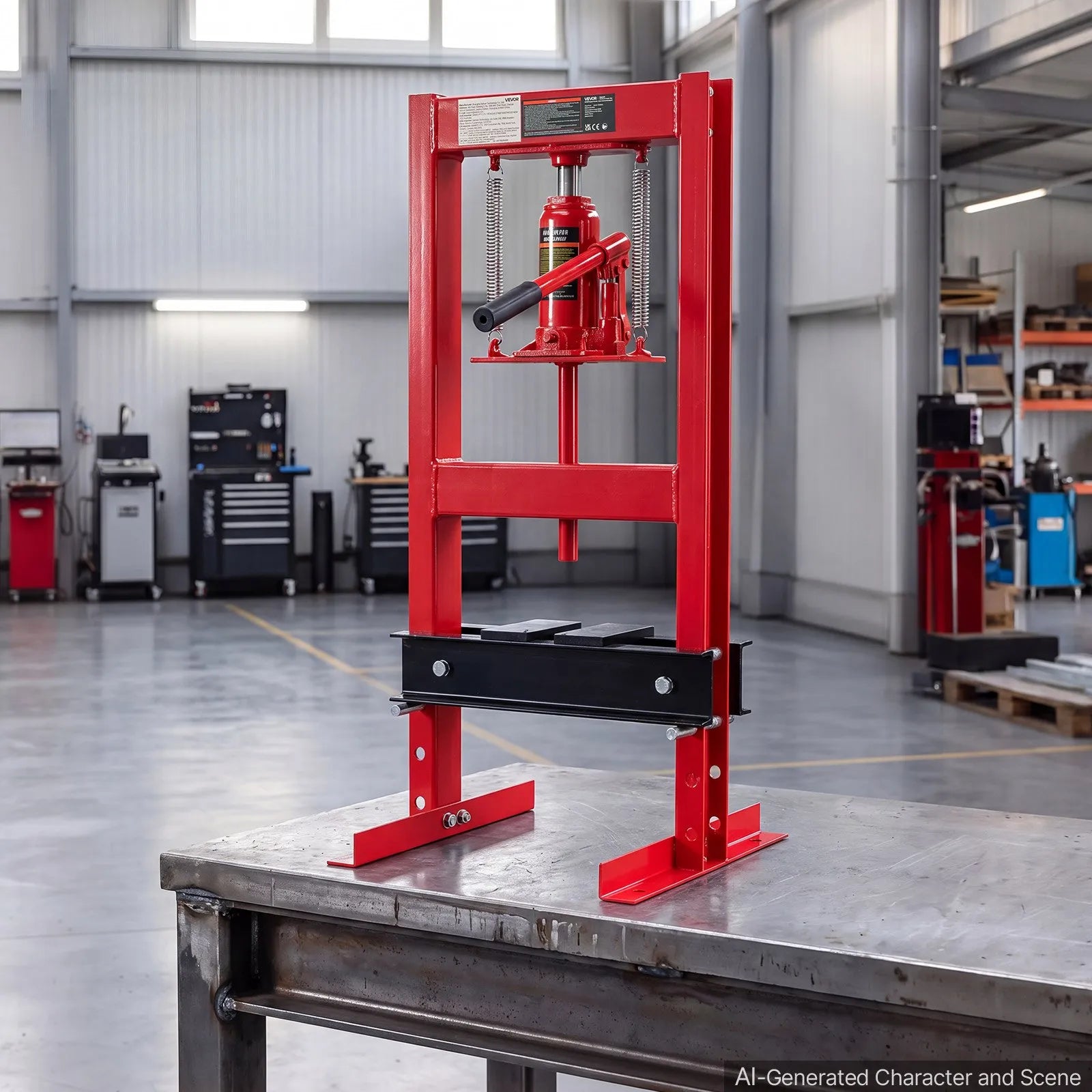 6 Ton Hydraulic Shop Press with H-Frame, 4-Level Adjustable Height & Movable Plates – Heavy-Duty Garage Press