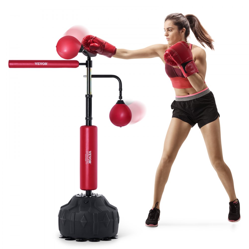 VEVOR Boxing Speed Trainer, Punching Bag with Stand, Reflex Boxing Bag for Teens & Adults, Height Adjustable Free Standing Strike Bag Set with Gloves, Workout Speed Bag for Home Gym Training, Red