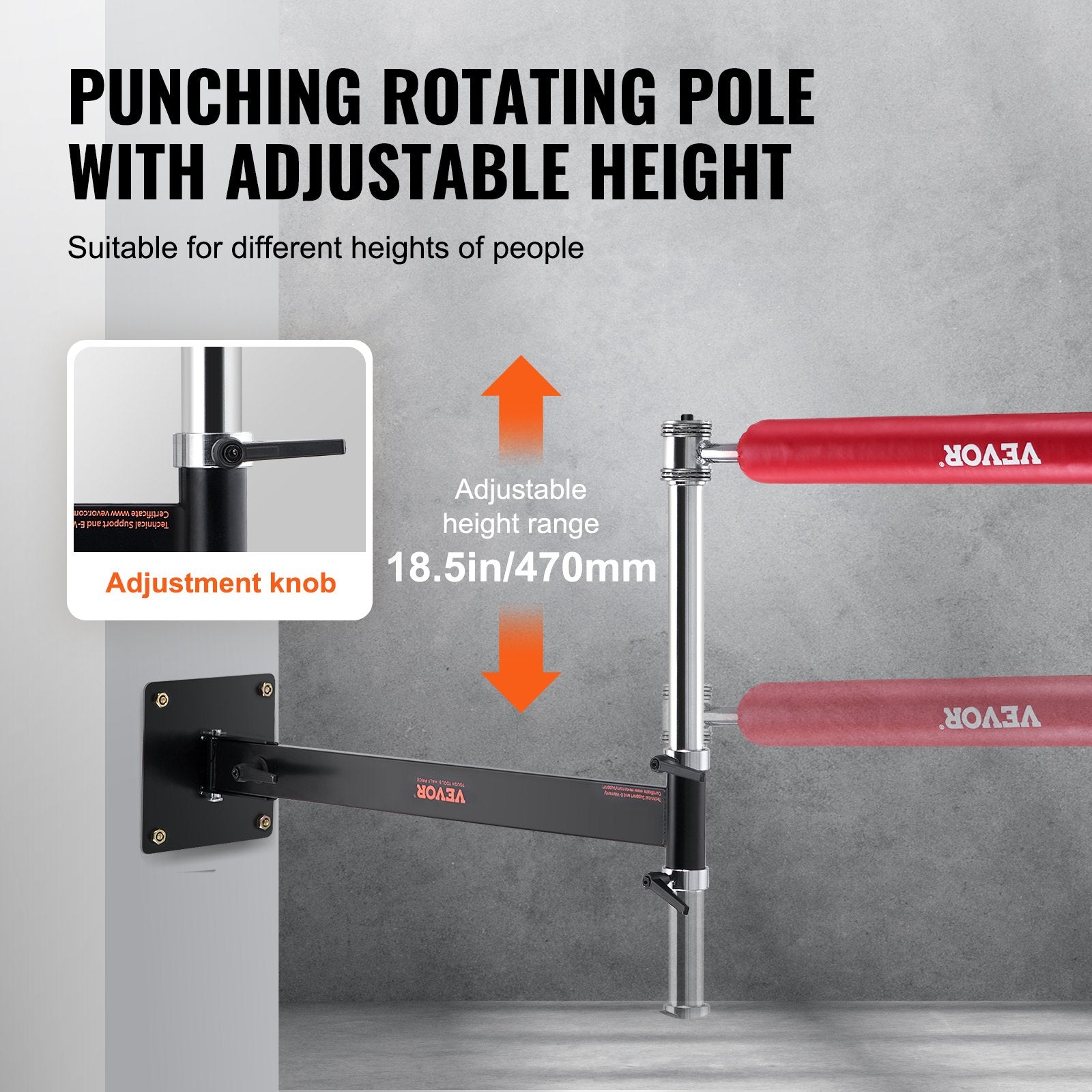 VEVOR Wall Mount Boxing Spinning Bar, Adjustable Punching Spinning Bar, Boxing Speed Trainer with Gloves, Red Reflex Boxing Bar, Boxing Training Equipment for Kickboxing, MMA, Stress Relief & Fitness