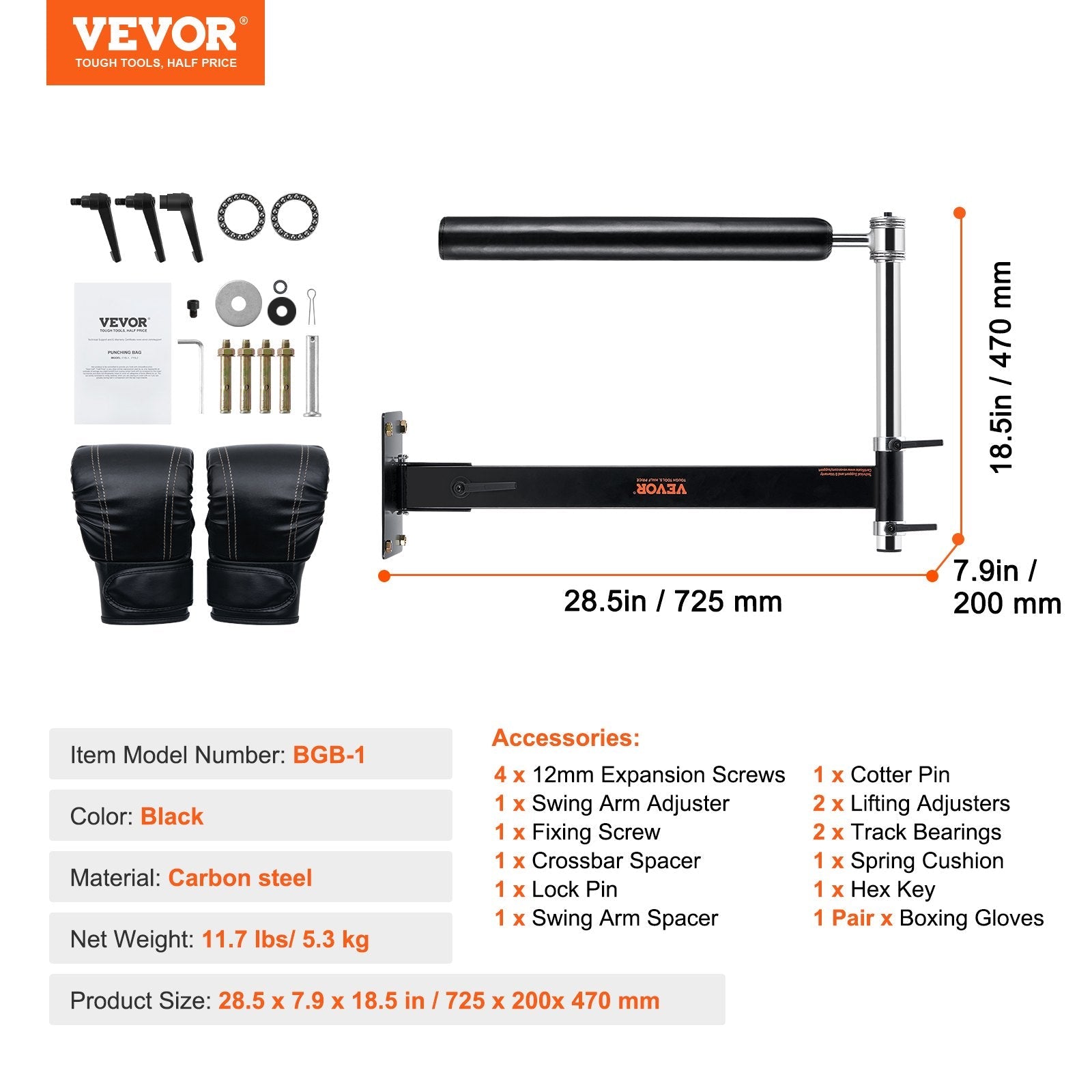 VEVOR Wall Mount Boxing Spinning Bar, Adjustable Punching Spinning Bar, Boxing Speed Trainer with Gloves, Black Reflex Boxing Bar, Boxing Training Equipment for Kickboxing, MMA, Stress Relief, Fitness