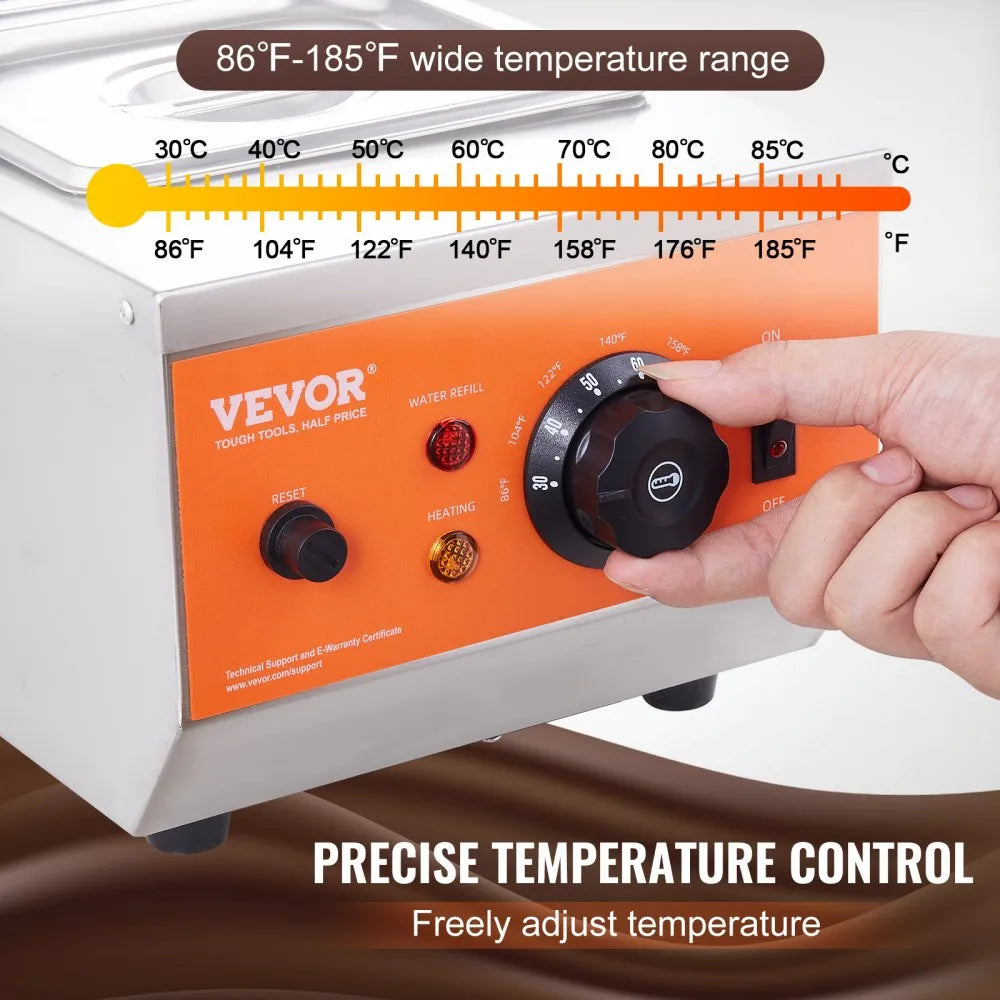 VEVOR Chocolate Tempering Machine, 9 Lbs 2 Tanks Chocolate Melting Pot with TEMP Control 86~185℉, 800W Stainless Steel Electric Commercial Food Warmer For Chocolate/Milk/Cream Melting and Heating