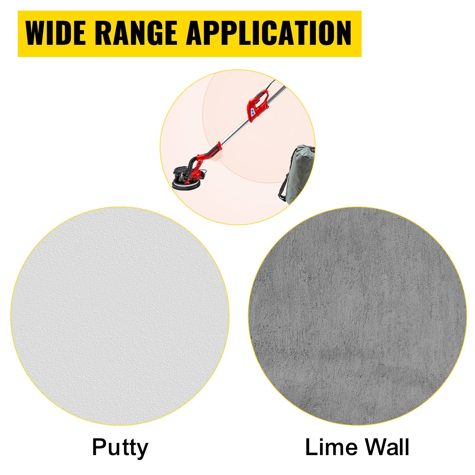 VEVOR Drywall Sander 850W, Electric Drywall Sander, Variable Speed 800-1750 RPM, Foldable Sheetrock Sander, with Telescope Handle, Electric Sander, with LED Strip Light and Vacuum Bag, Wall Sander