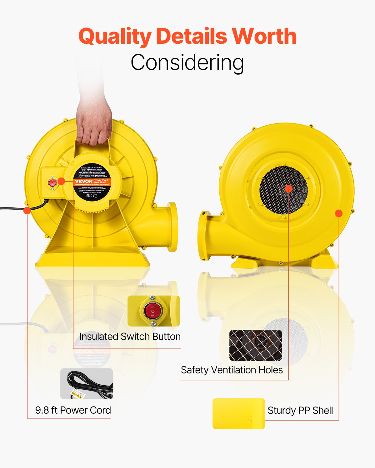 VEVOR Inflatable Bounce House Blower 1&1.3HP 950W for Commercial Bounce House