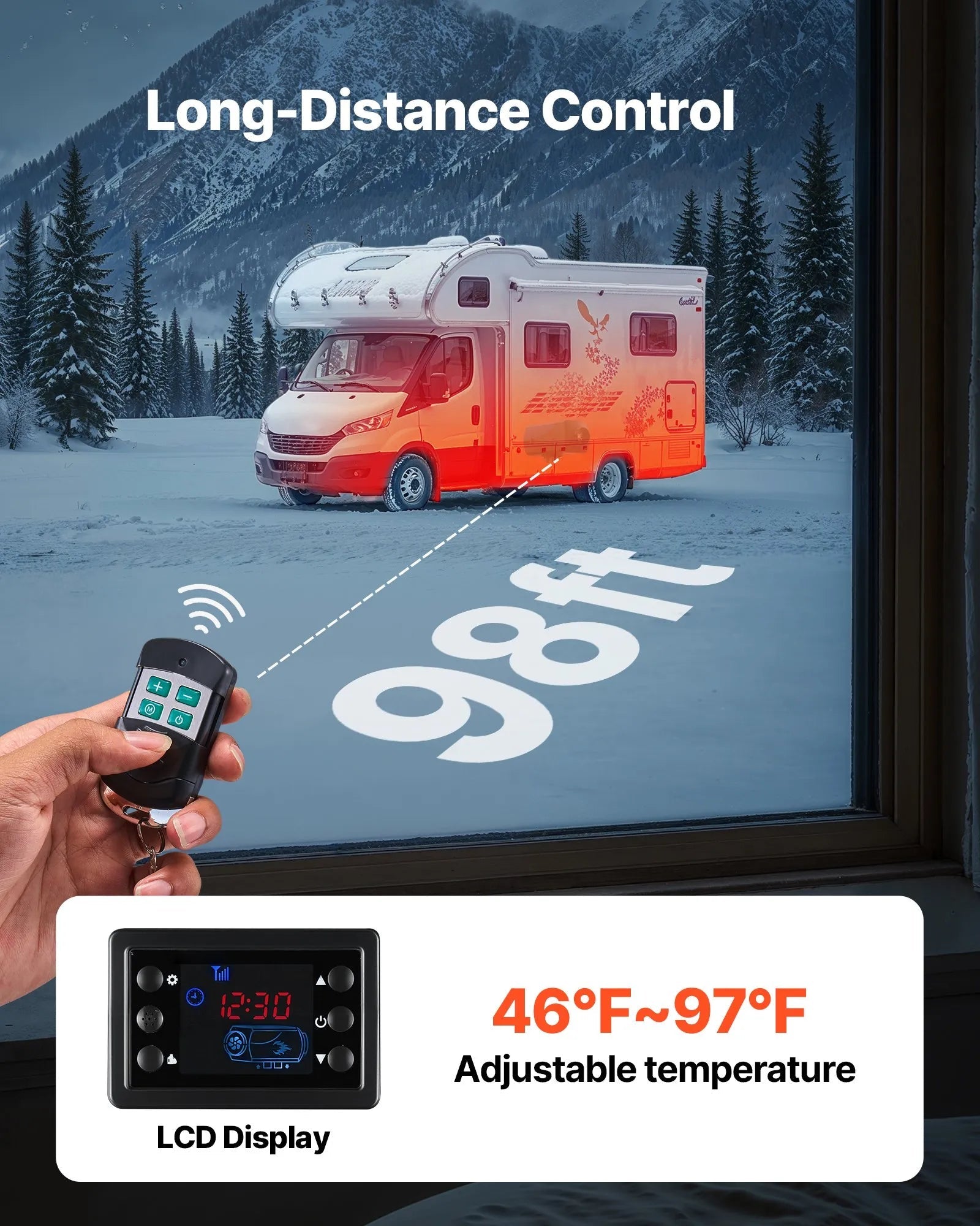 VEVOR Diesel Heater, 8KW, DC 12V/24V, Portable Diesel Air Heater with Remote Control and LCD Screen, Fast Heating Low Noise, 2.6 Gal Large Fuel Tank for Vehicles, Vans, RVs, Campers, and Trucks