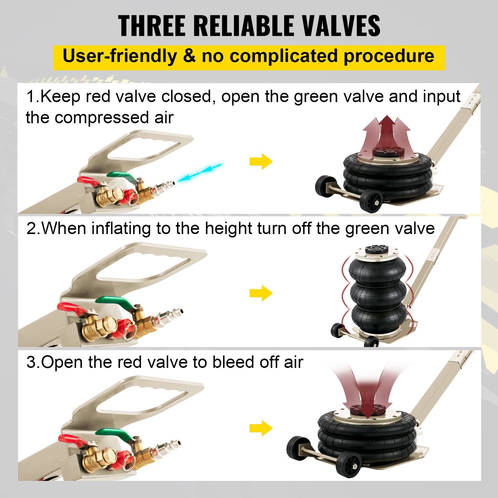 VEVOR Triple Air Bag Jack Pneumatic Jack 6600lbs Quick Lift 3T Heavy Duty White