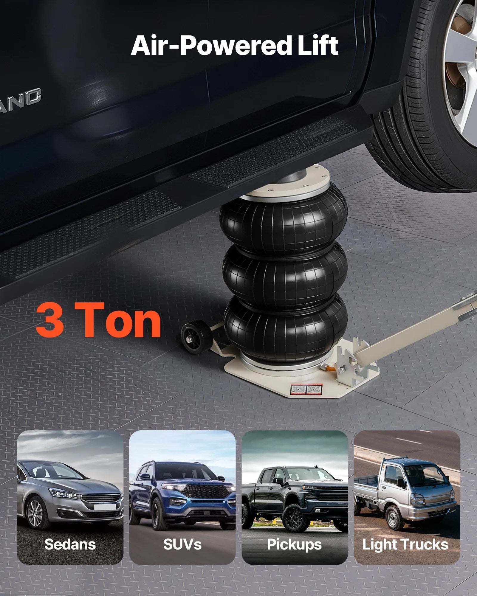 VEVOR Air Jack, 3 Ton/6613 lbs Triple Bag Air Jack, Airbag with Six Steel Pipes, Lift Up to 17.7 inch/450 mm, 1-6 s Fast Lifting Pneumatic with Adjustable Long Handle for Car, SUV, Pickup Truck Repair