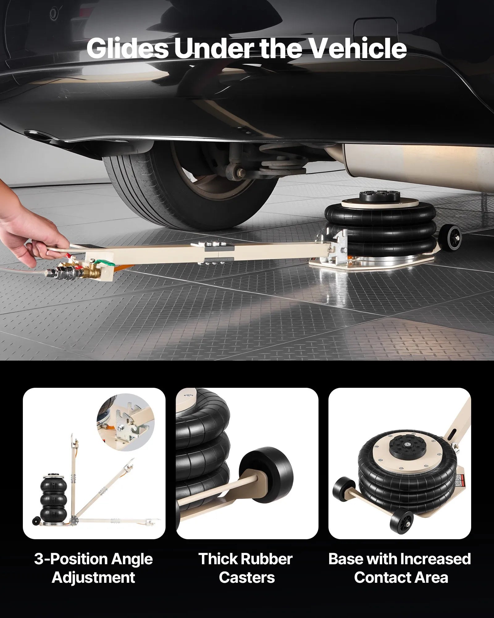 VEVOR Air Jack, 3 Ton/6613 lbs Triple Bag Air Jack, Airbag with Six Steel Pipes, Lift Up to 17.7 inch/450 mm, 1-6 s Fast Lifting Pneumatic with Adjustable Long Handle for Car, SUV, Pickup Truck Repair