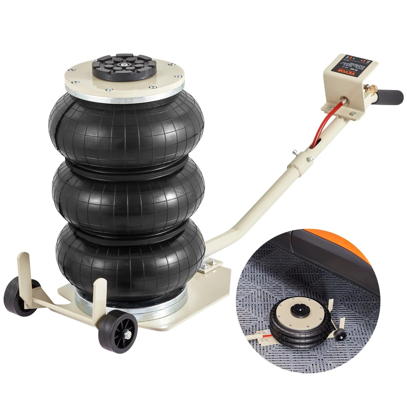 VEVOR Air Jack, 3 Ton/6600 lbs Triple Bag Air Jack, Airbag Jack with Six Steel Pipes, Lift up to 17.7 inch/450 mm, 3-5 s Fast Lifting Pneumatic Jack, with Long Handles for Cars, Garages, Repair