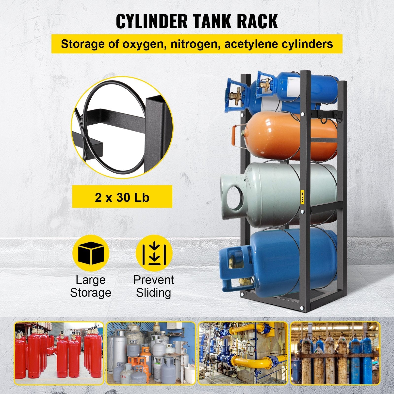 VEVOR Refrigerant Tank Rack with 2-30lb and Other 3 Saving Space Cylinder Tank Rack 889mm Refrigerant Cylinder Rack Gas Cylinder Racks and Holders for Gas Oxygen Nitrogen Storage