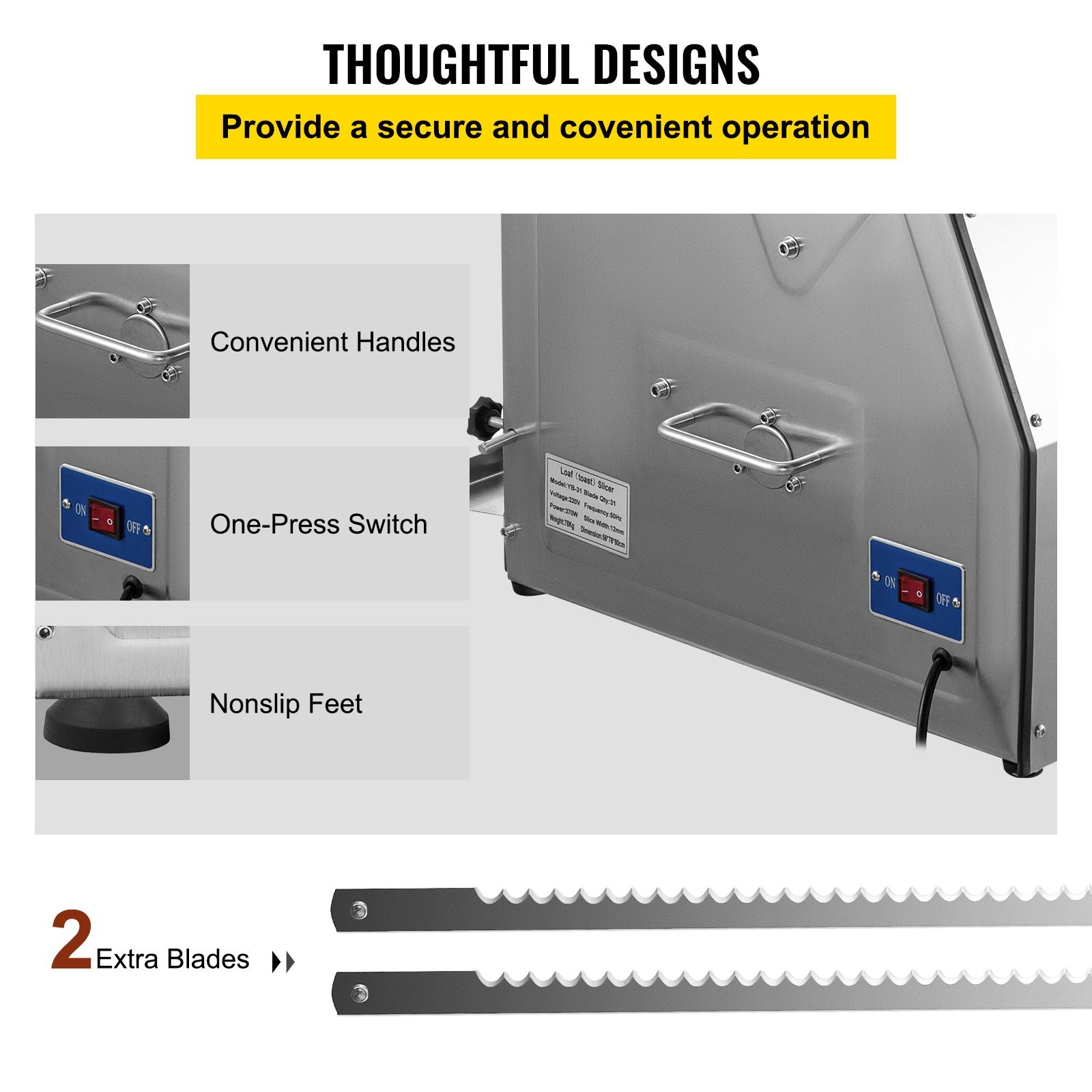 VEVOR Commercial Toast Bread Slicer, 12mm Thickness Electric Bread Cutting Machine, 31PCS Commercial Bakery Bread Slicer, 110V Toast Cutter Cutting Machine, Bread Cutter for Bread Sheet Cutter Cutting