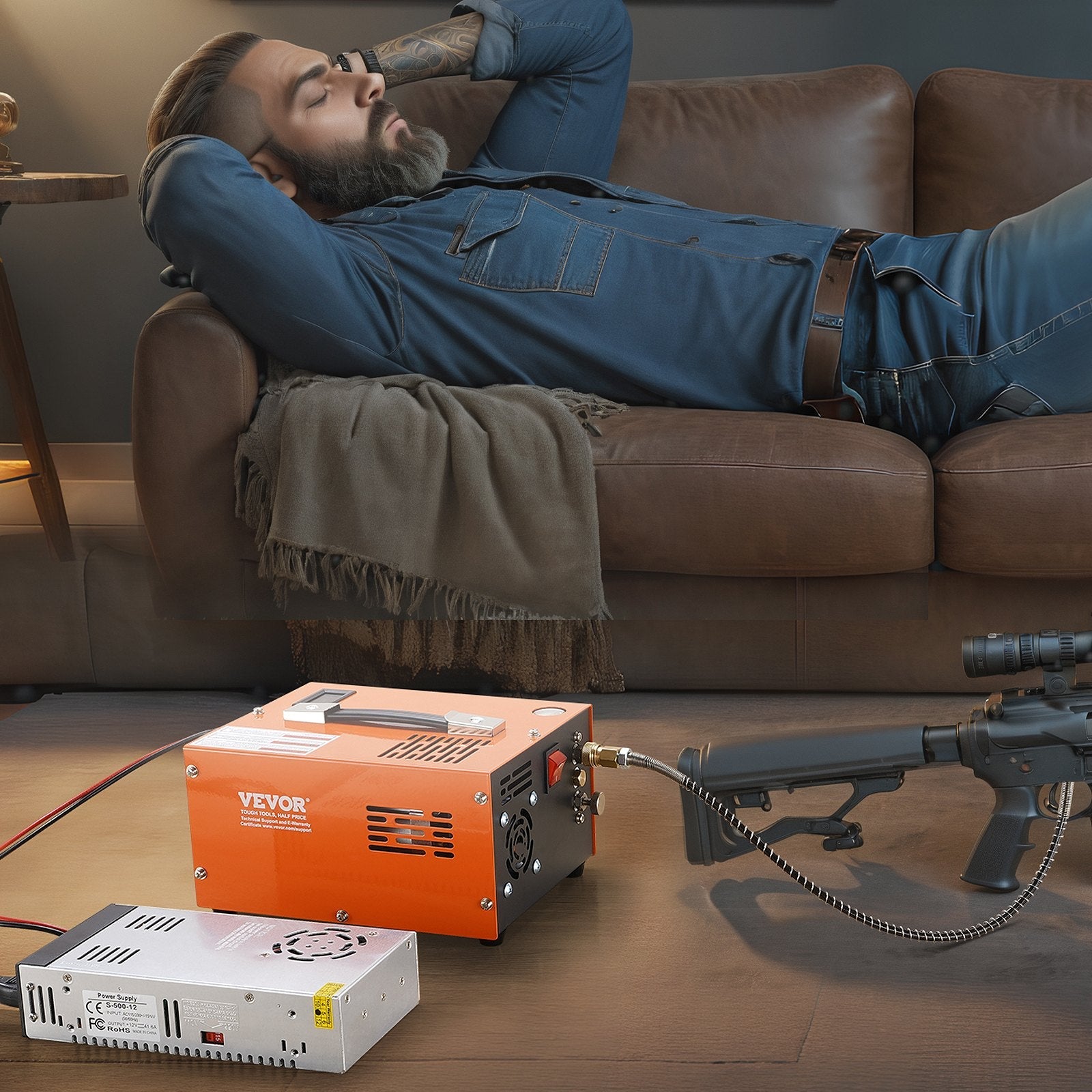 VEVOR PCP Air Compressor, 4500PSI/30Mpa Portable PCP Compressor with External Converter, DC12V, AC115V | Oil & Water-Free | Manual-Stop Compressor Pump