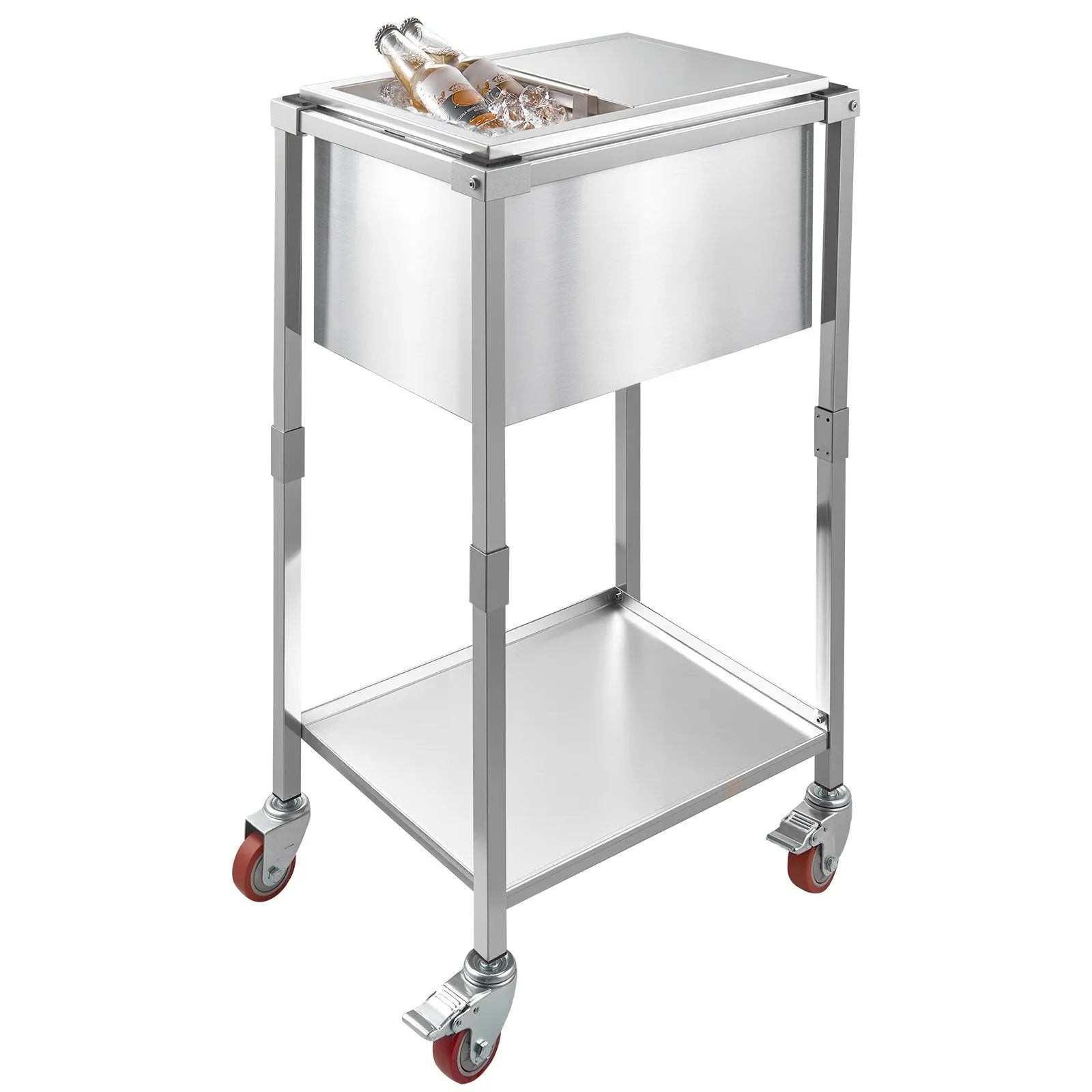 VEVOR Rolling Ice Chest Cooler Cart, 20"L x 14"W x 38"H Stainless Steel Cooling Bin on Wheels, 29.6 Quart Outdoor Stand Up Cooler Trolley with Shelf, for Patio Backyard Party Bar Cold Drinks
