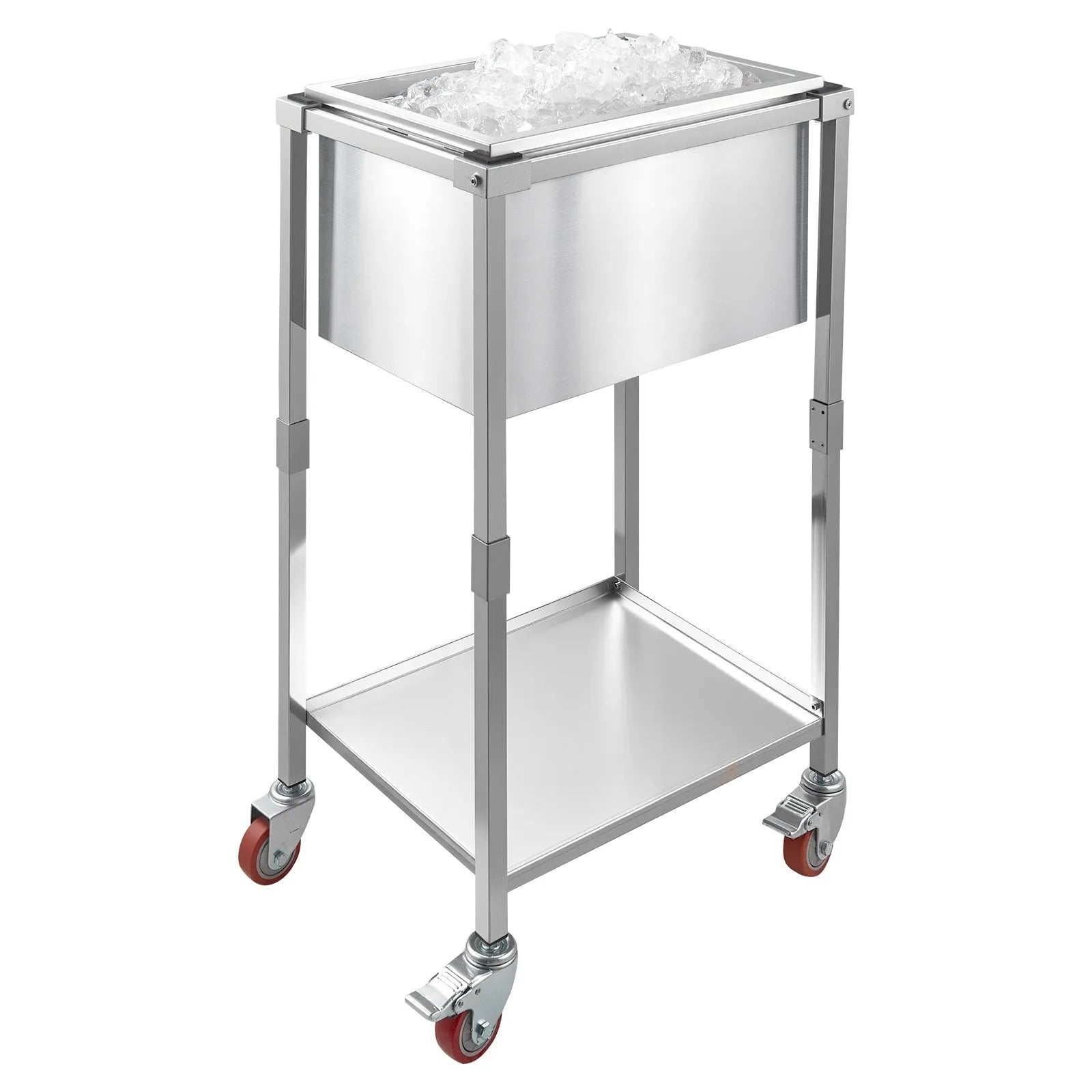VEVOR Rolling Ice Chest Cooler Cart, 22"L x 16"W x 38"H Stainless Steel Cooling Bin on Wheels, 32.8 Quart Outdoor Stand Up Cooler Trolley with Shelf, for Patio Backyard Party Bar Cold Drinks