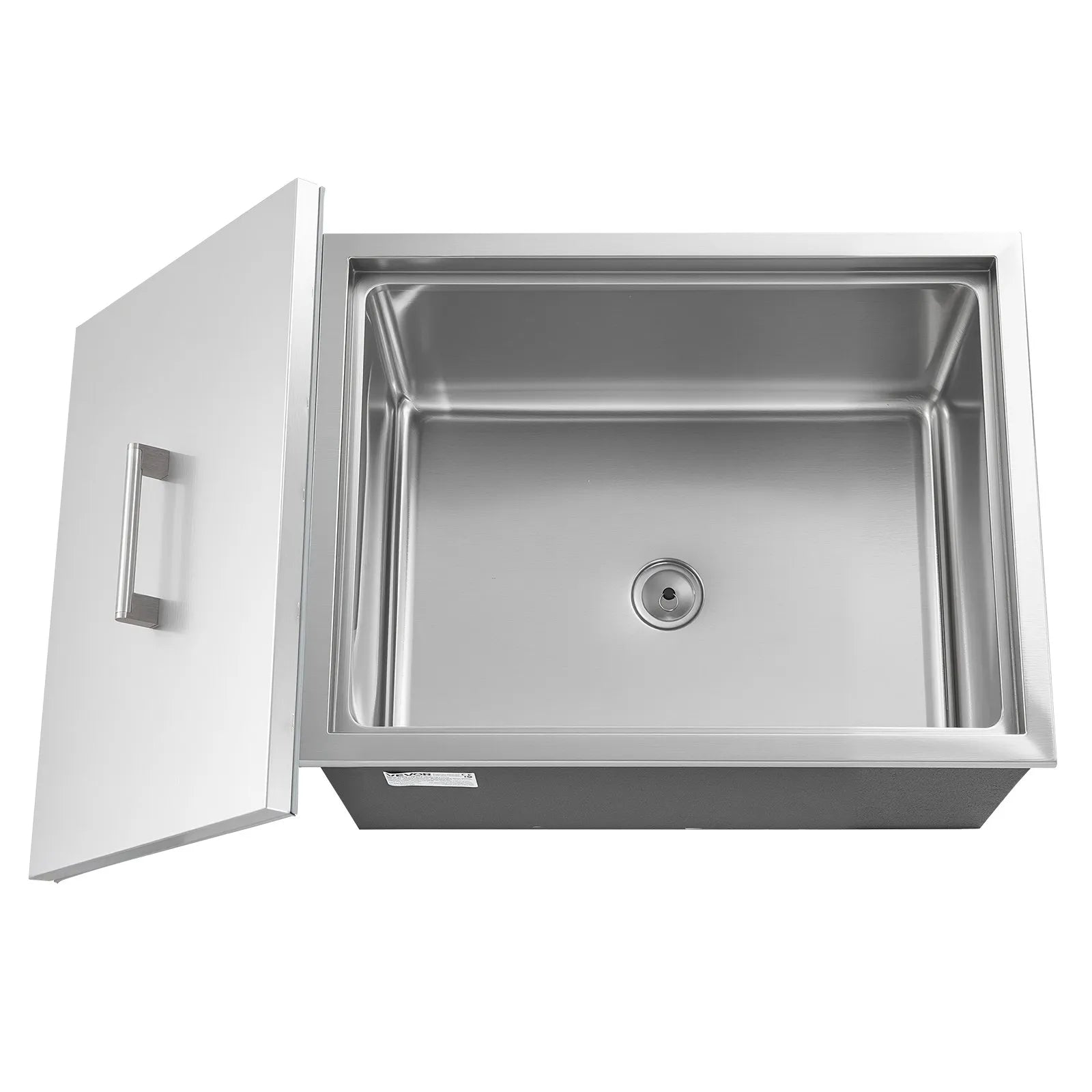 VEVOR Drop in Ice Chest, 22"L x 17"W x 12"H Stainless Steel Drop in Cooler, 45.3 Quart Commercial Ice Bin with Pot Lid for Outdoor Kitchen Patio Bar, Drain-pipe Set Included, for Cold Wine Beer