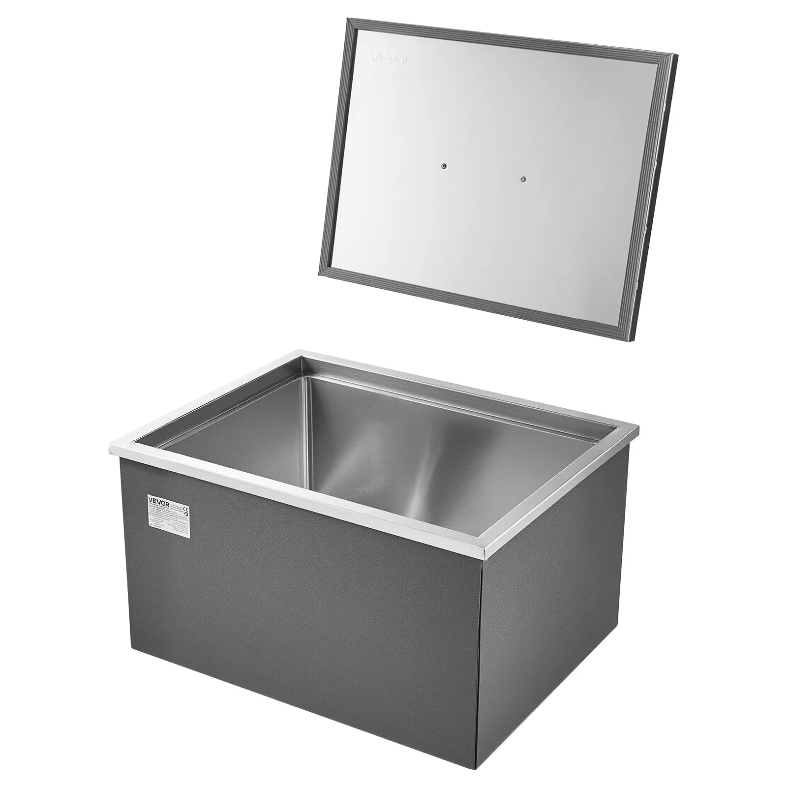 VEVOR Drop in Ice Chest, 22"L x 17"W x 12"H Stainless Steel Drop in Cooler, 45.3 Quart Commercial Ice Bin with Pot Lid for Outdoor Kitchen Patio Bar, Drain-pipe Set Included, for Cold Wine Beer
