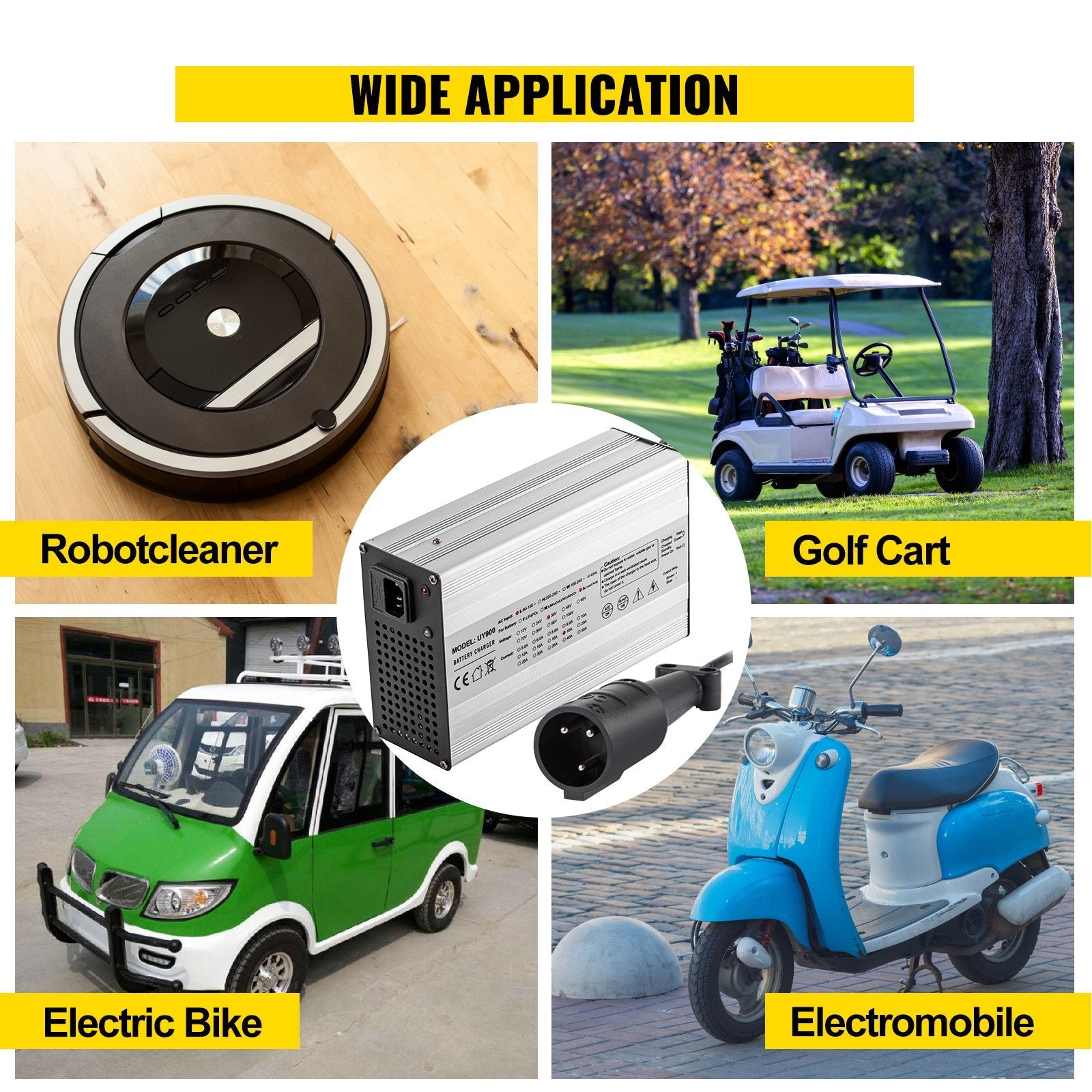 VEVOR Golf Cart Battery Charger 48V Club Car Charger 15A Golf Cart Electric Charger 3 Pin Plug Round / LED Club Car Battery Charger Aluminum Shell Power Wise Golf Cart Battery Charger for Ez Go Yamaha