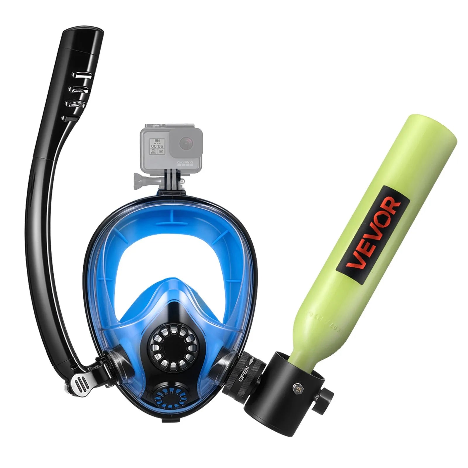 VEVOR Mini Scuba Tank with Full-Face Mask, 0.5L Portable Diving Air Tank, Up to 10 Minutes Underwater Breathing for Snorkeling & Shallow Water Use
