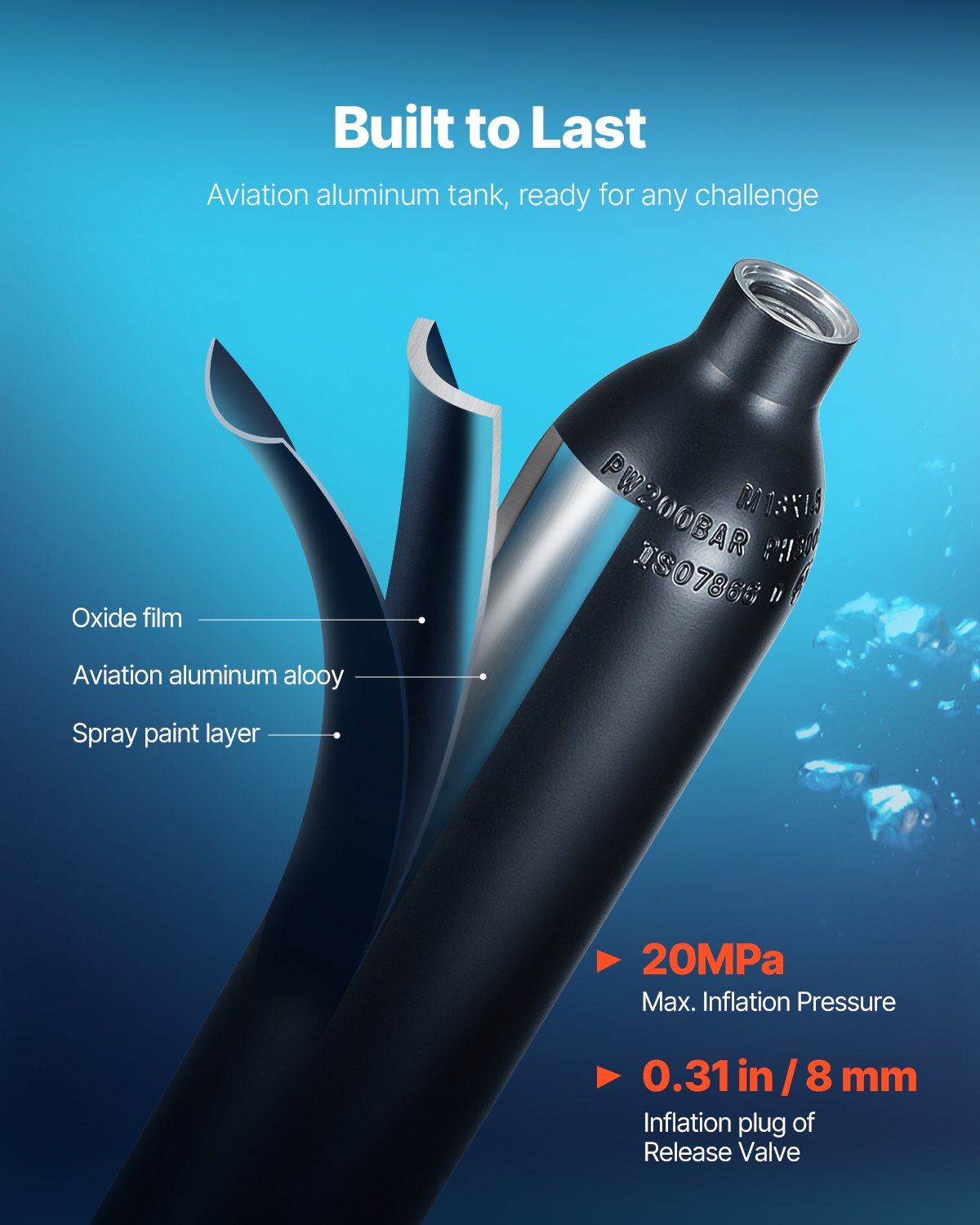 VEVOR 0.5L Scuba Tank 98.43 ft Diving Depth Lung Tank with Pump for Exploration