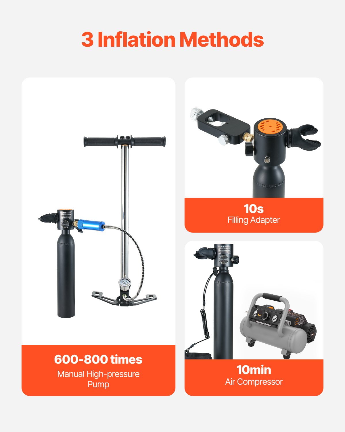 VEVOR 0.5L Scuba Tank 98.43 ft Diving Depth Lung Tank with Pump for Exploration