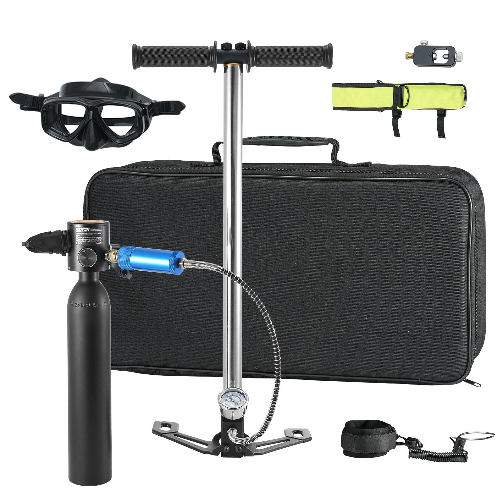 VEVOR 0.5L Scuba Tank 98.43 ft Diving Depth Lung Tank with Pump for Exploration