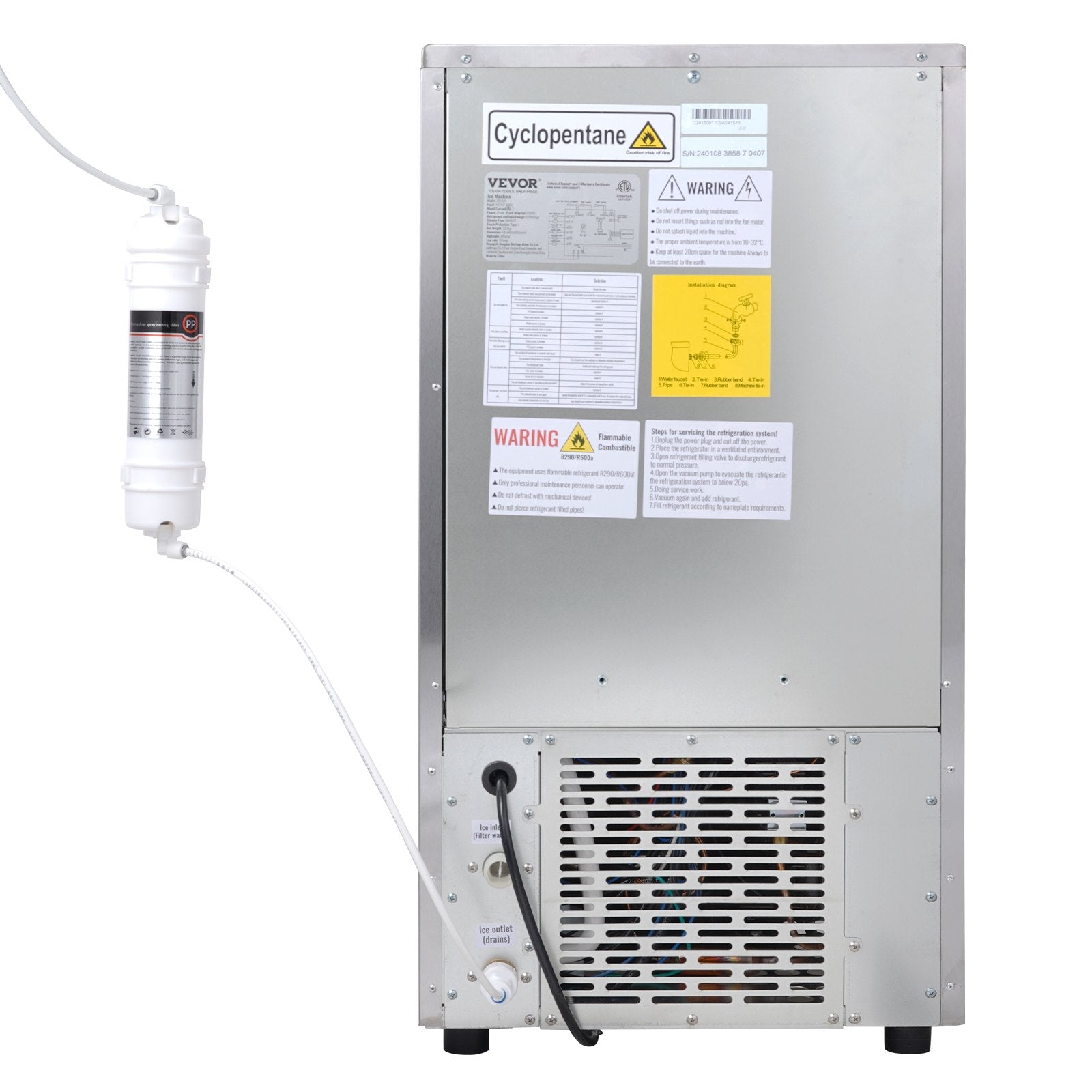 VEVOR Commercial Ice Maker, 100lbs/24H, Ice Maker Machine, 55 Ice Cubes in 12-15 Minutes, Freestanding Cabinet Ice Maker with 33lbs Storage Capacity LED Digital Display, for Bar Home Office Restaurant