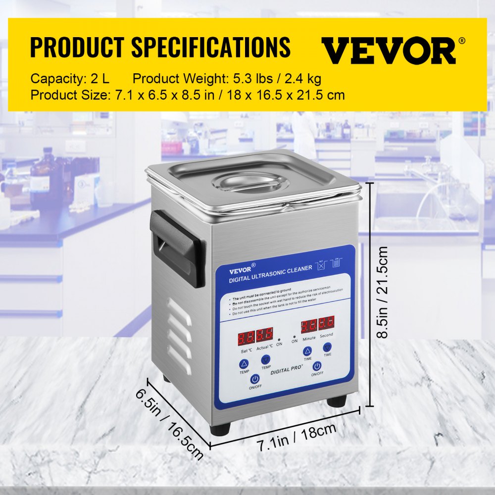 VEVOR Digital Ultrasonic Cleaner 2L Ultrasonic Cleaning Machine 40kHz Sonic Cleaner Machine 316 & 304 Stainless Steel Ultrasonic Cleaner Machine with Heater & Timer for Cleaning Jewelry Glasses Watch
