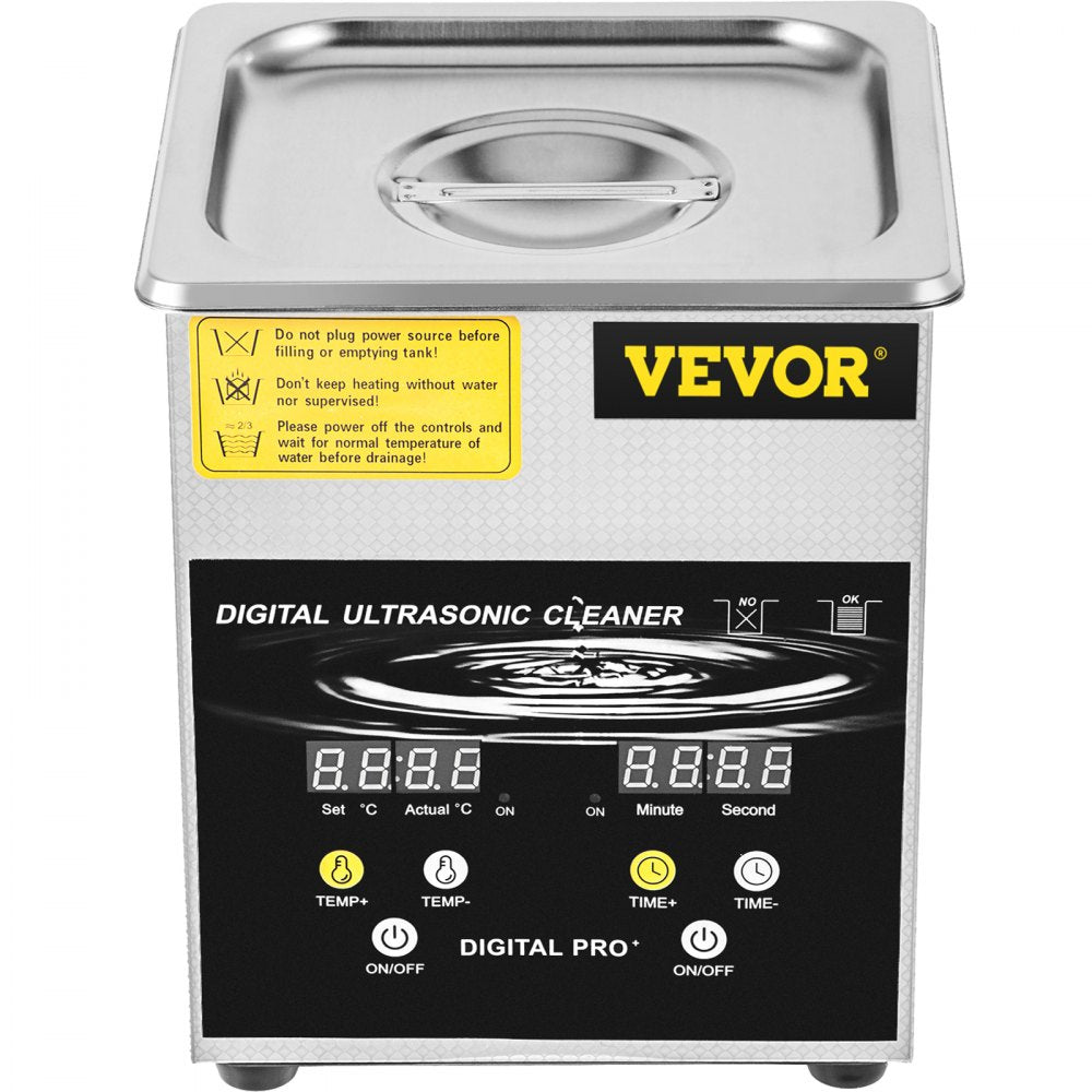 VEVOR Ultrasonic Cleaner 2L Stainless Steel 260W Industry Heated w/Timer Heater