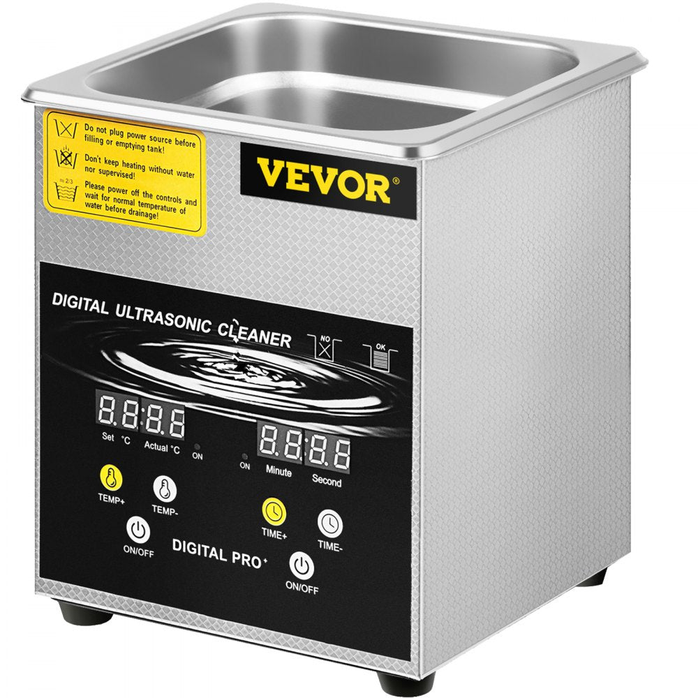 VEVOR Ultrasonic Cleaner 2L Stainless Steel 260W Industry Heated w/Timer Heater