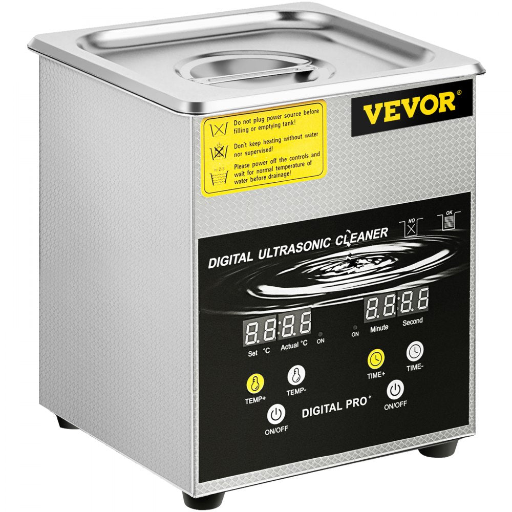 VEVOR Ultrasonic Cleaner 2L Stainless Steel 260W Industry Heated w/Timer Heater