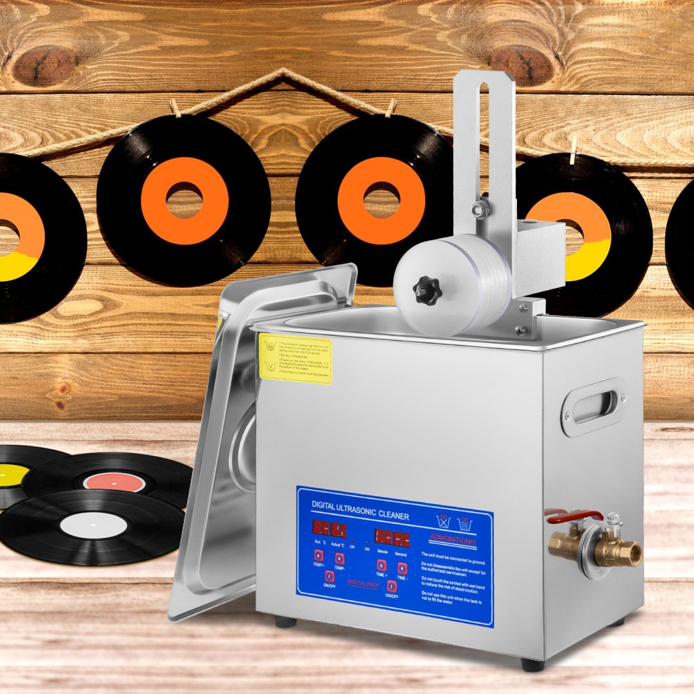 VEVOR Ultrasonic Vinyl Record Cleaner 6L 40kHz Vinyl Ultrasonic Cleaning Machine 304 Stainless Steel Record Ultrasonic Cleaner 6 Records w/ Drying Rack Vinyl Sonic Cleaner w/ Adjustable Heater & Timer
