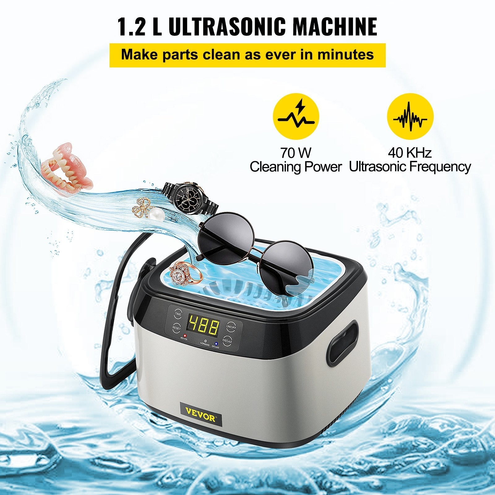 VEVOR Ultrasonic Cleaner Digital Ultrasound Cleaner 1.2L Auto Cleaning Machine