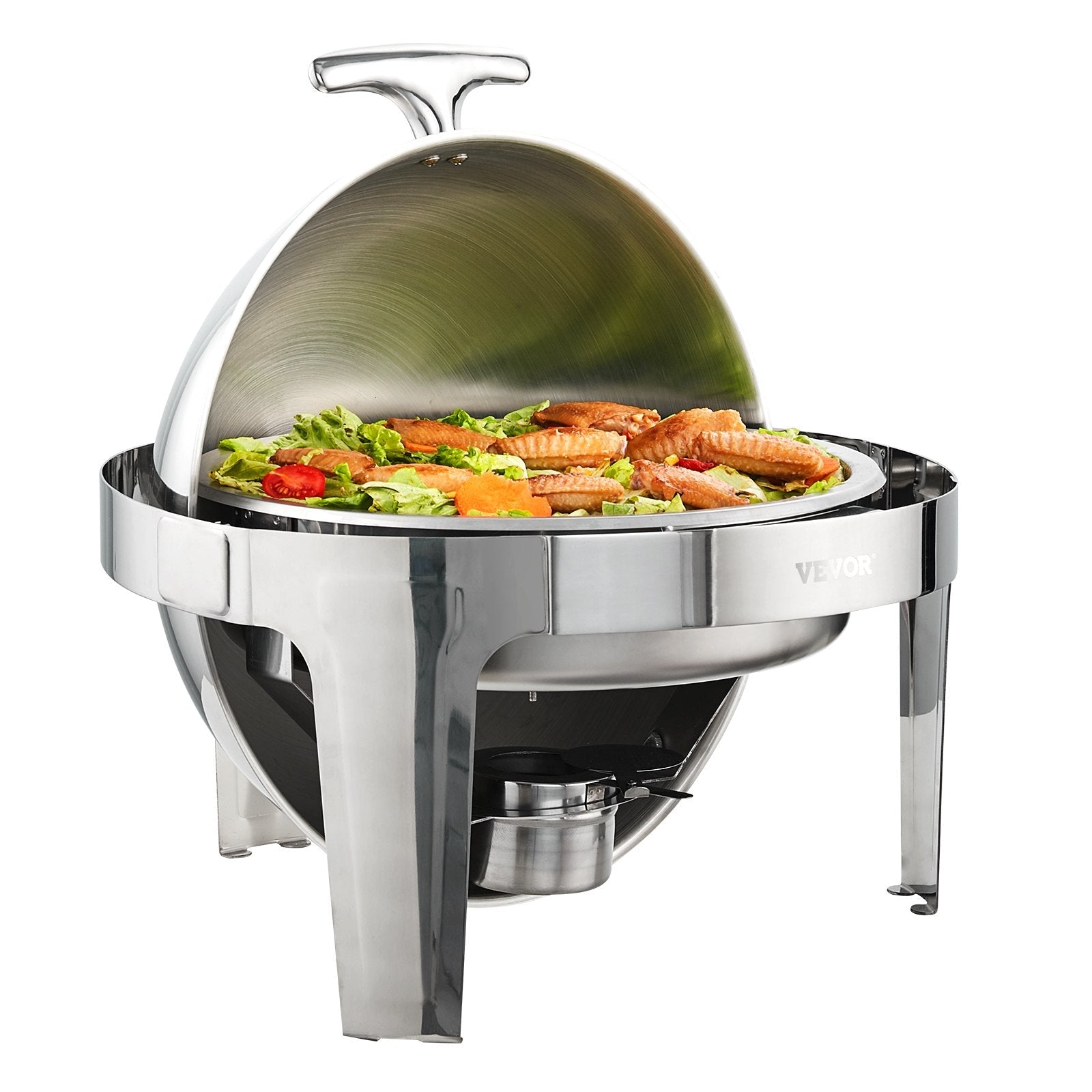 VEVOR Roll Top Chafing Dish Buffet Set, 6 Qt 2 Pack, Stainless Steel Chafer with 2 Full Size Pans, Round Catering Warmer Server with Lid Water Pan Stand Fuel Holder, for at Least 5 People Each