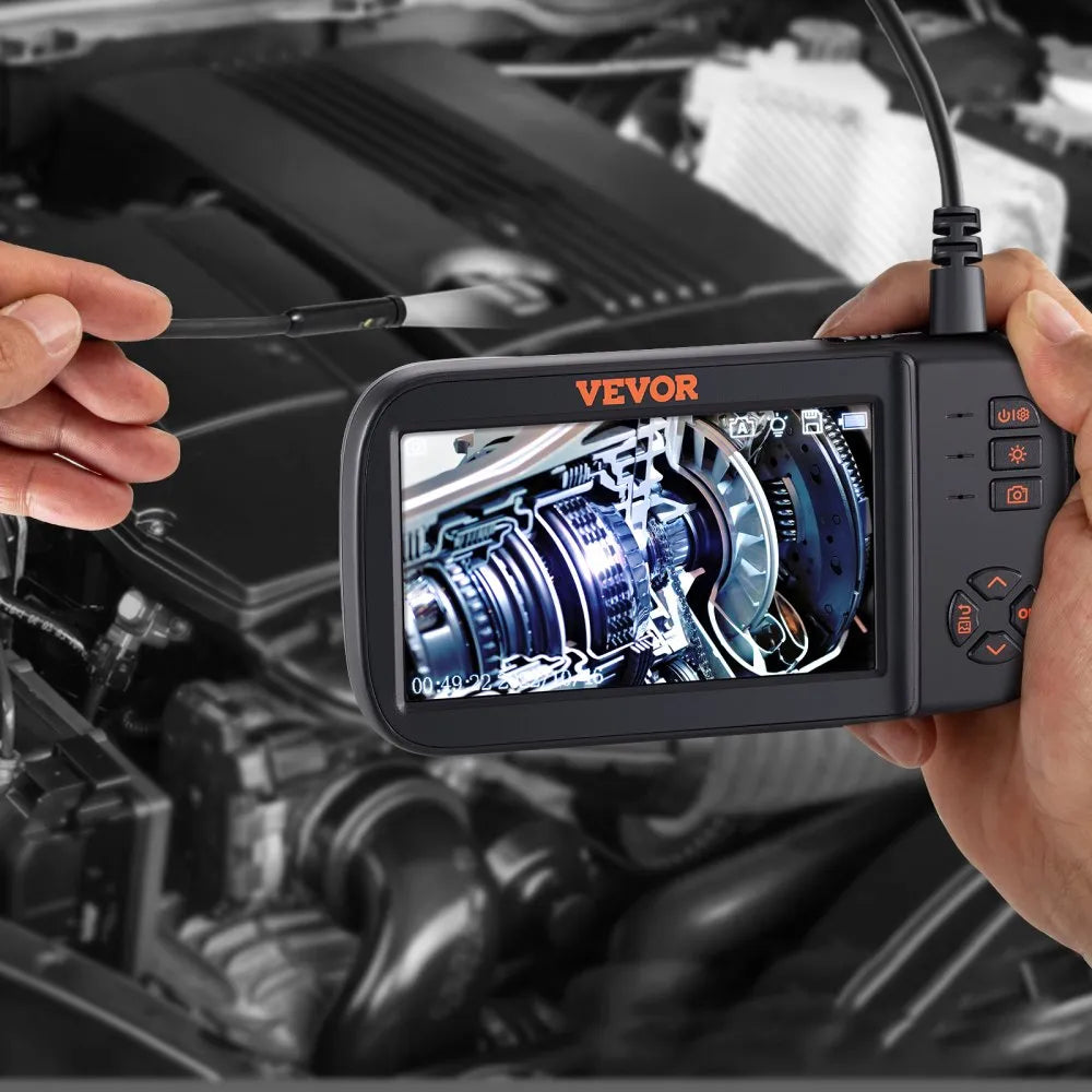 VEVOR Triple Lens Endoscope Camera, 4.5" IPS Screen Borescope Inspection Camera with 1080P Lens, Semi-rigid Snake Cable, 8 Lights, 2860 mAh Battery, Waterproof Endoscope for Auto, Wall, Drain